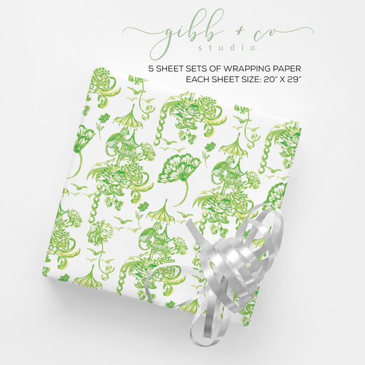 Green Monkey Chinoiserie wrapping paper