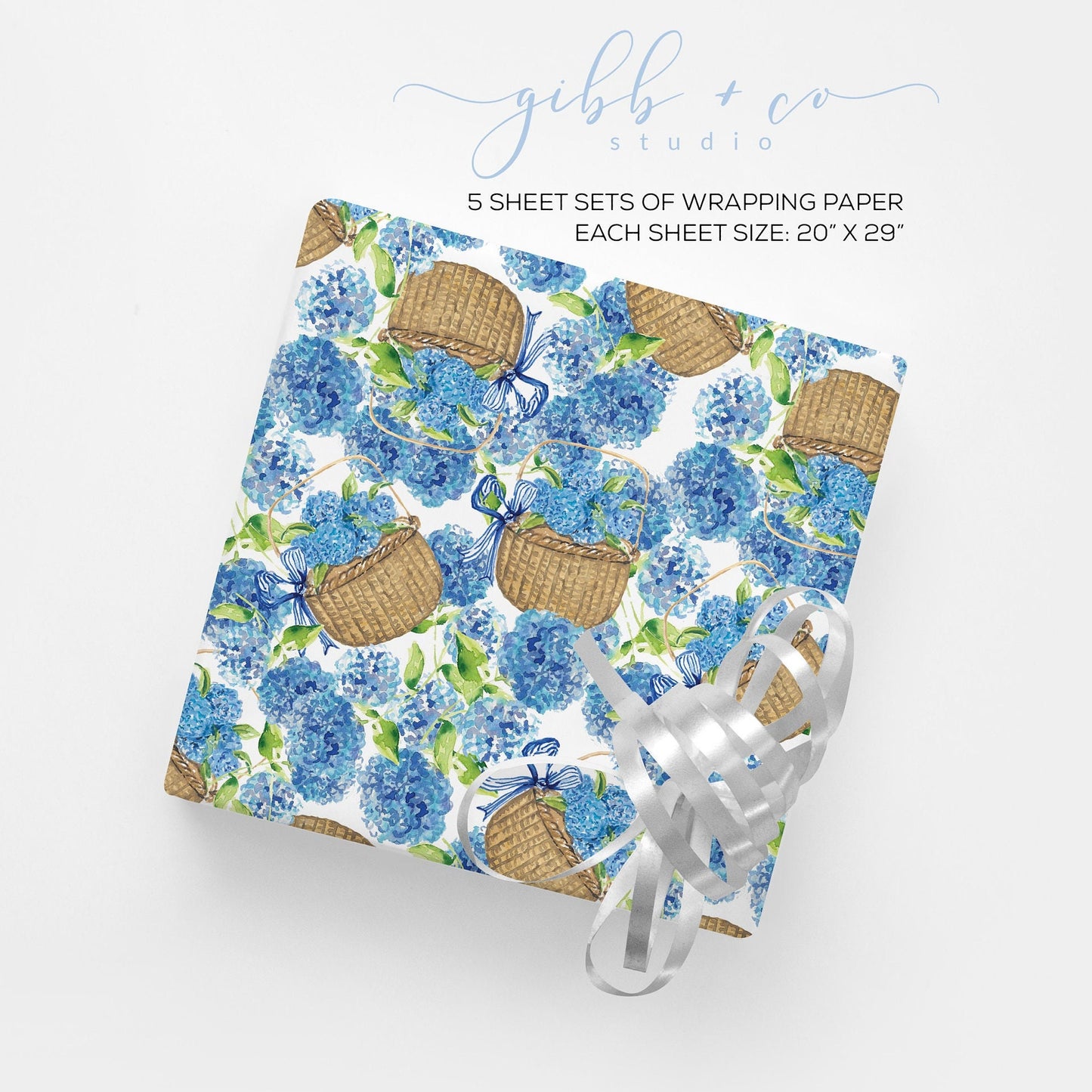Blue Hydrangeas floral wrapping paper