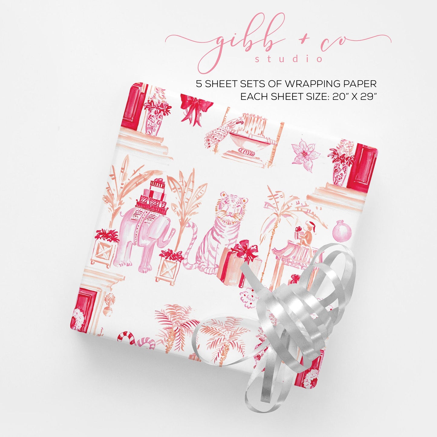 Pink Plaid Christmas wrapping paper, Holiday wrapping paper