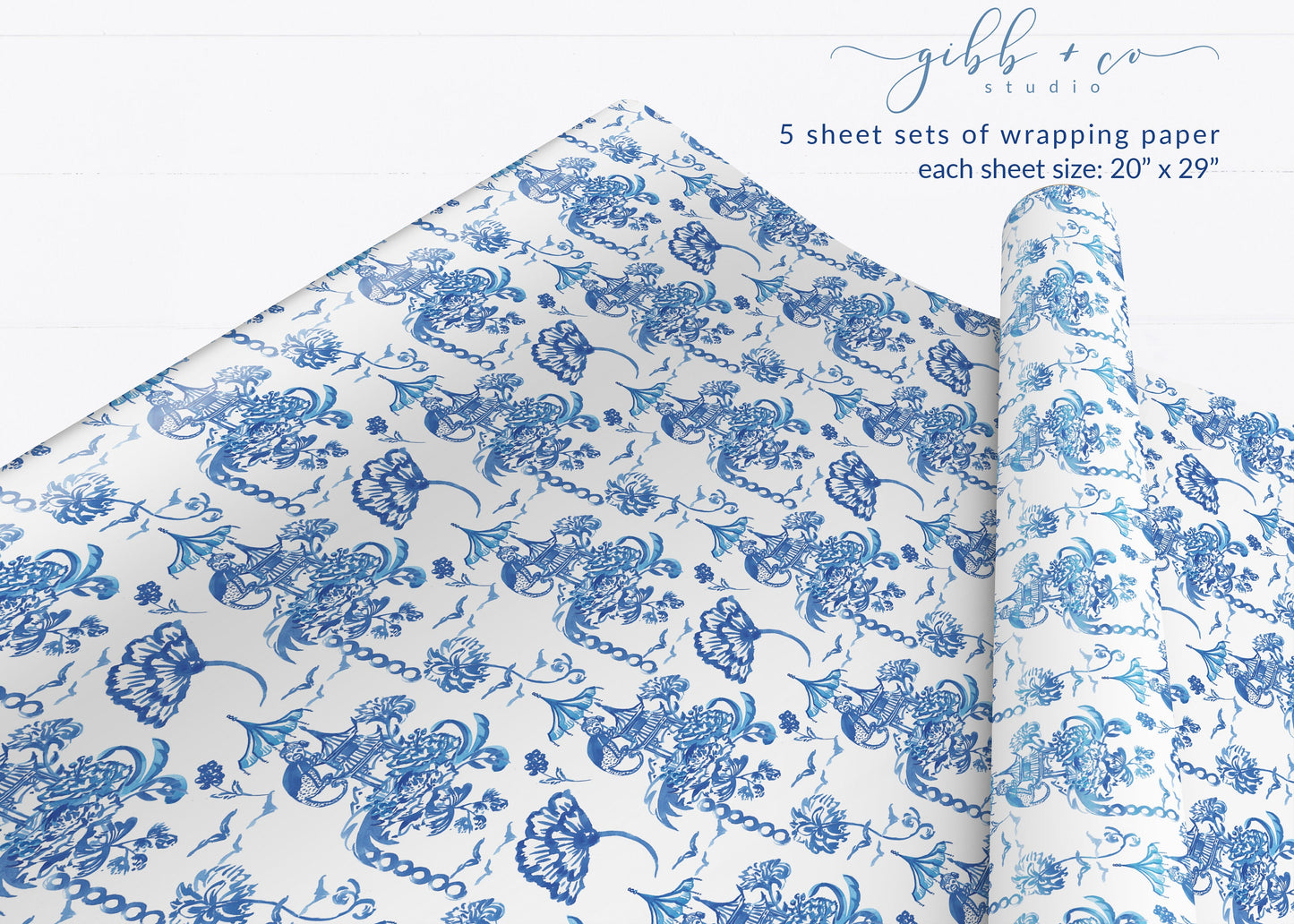 Blue Monkey Chinoiserie wrapping paper
