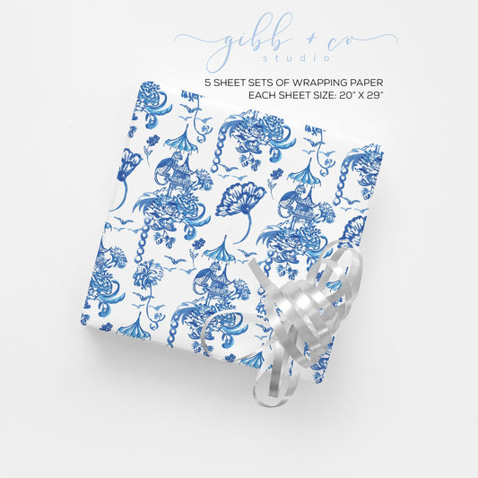 Blue Monkey Chinoiserie wrapping paper