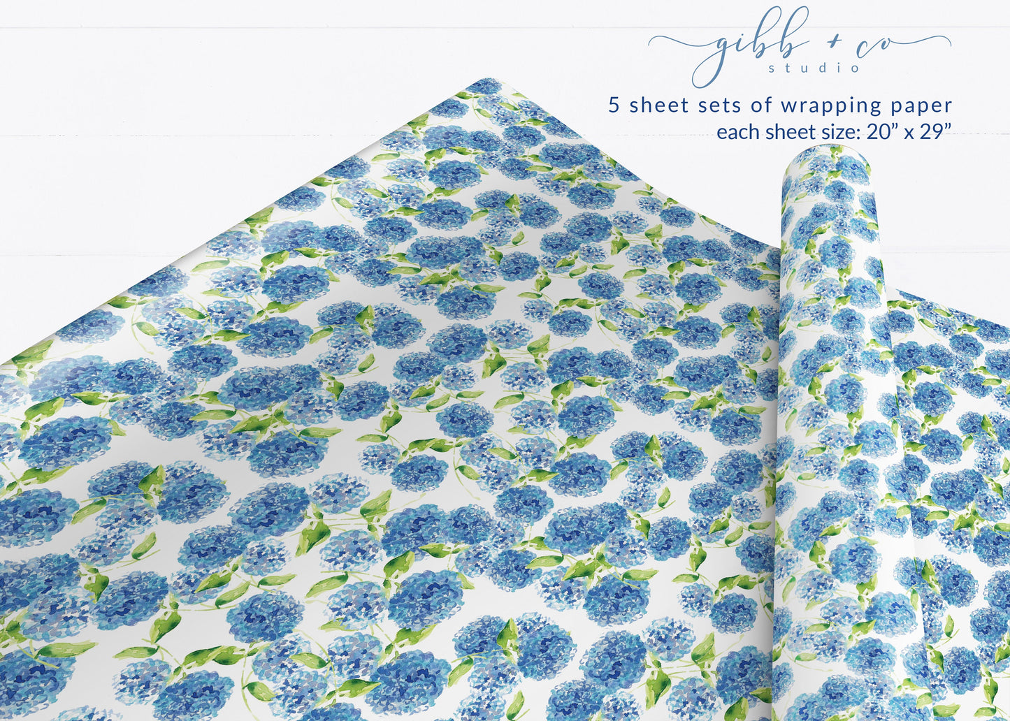 Blue Hydrangeas floral wrapping paper