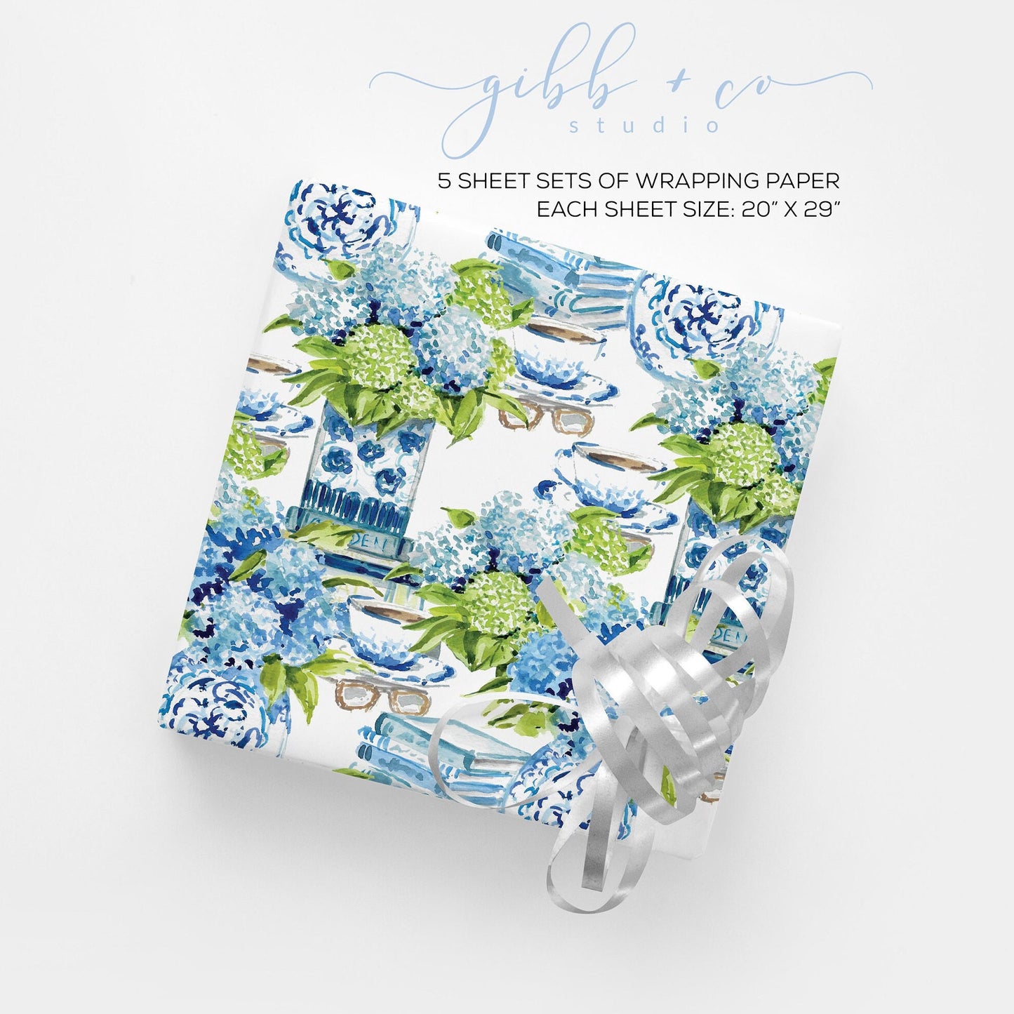 Blue Hydrangeas floral wrapping paper