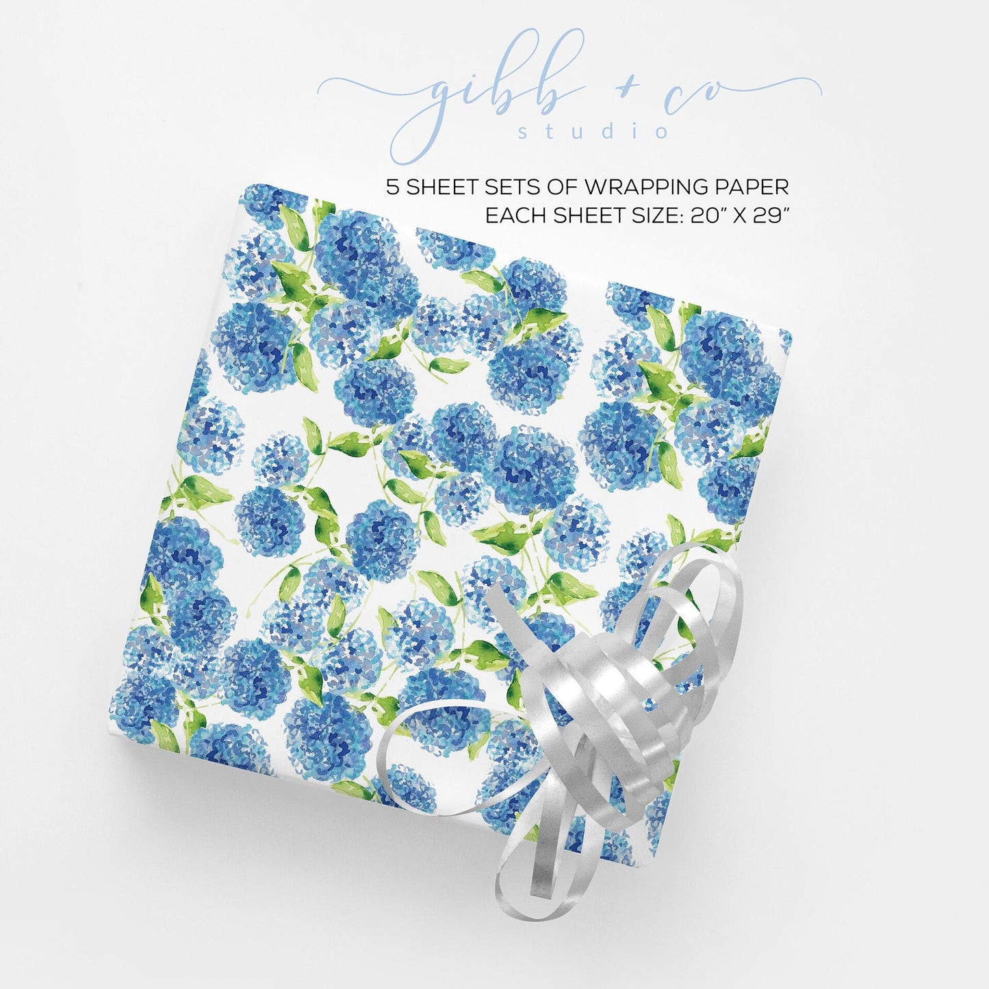 Blue Hydrangeas floral wrapping paper