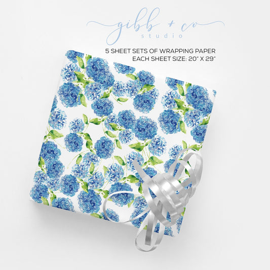 Blue Hydrangeas floral wrapping paper