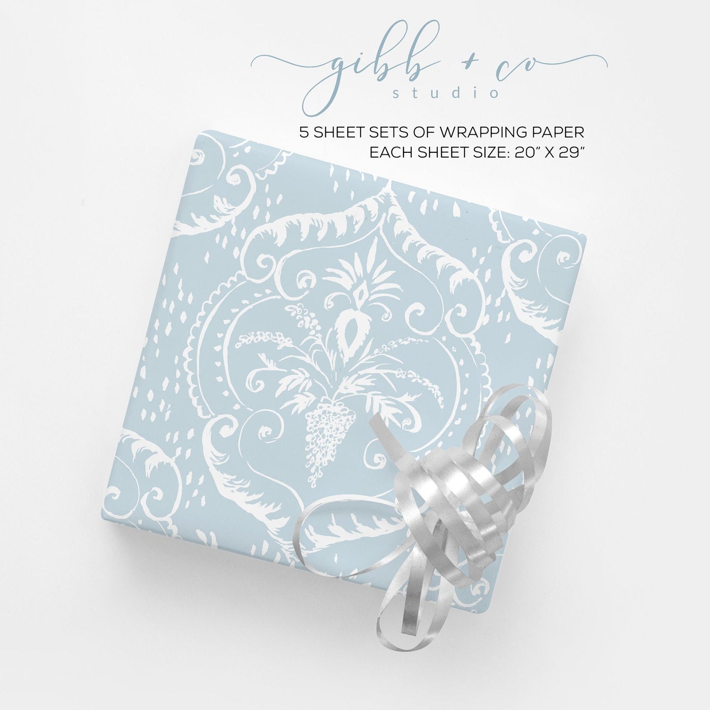 Dusty Blue Damask wrapping paper