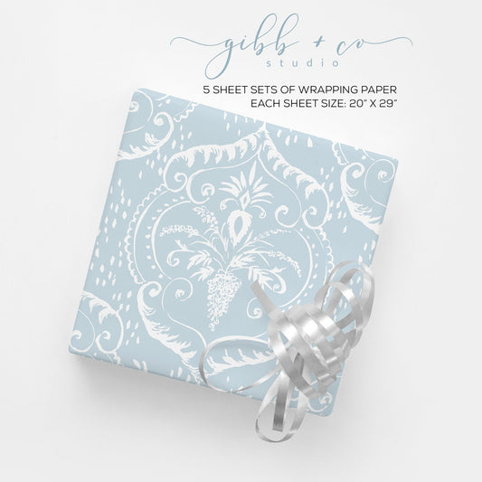 Dusty Blue Damask wrapping paper
