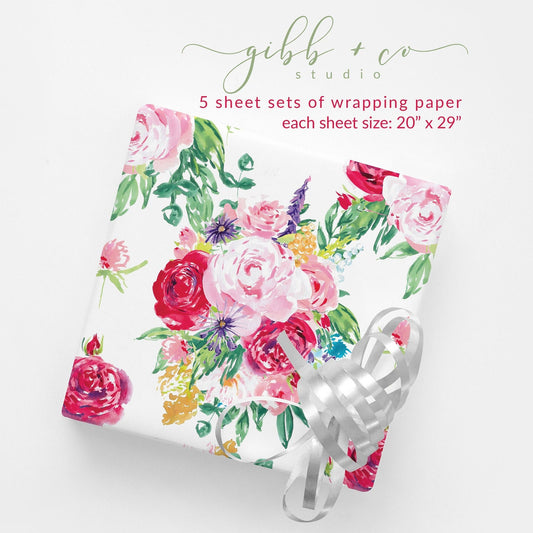 Floral wrapping paper white background