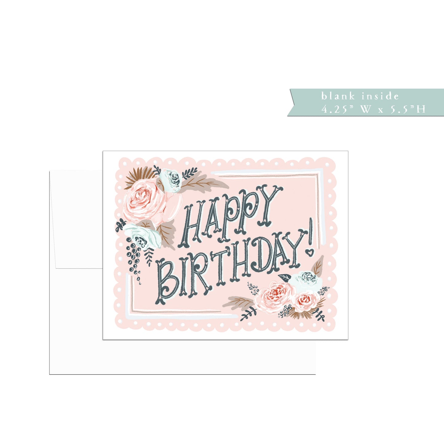 Happy Birthday card, scallop, typography, single or set, folded, birthday greeting card, friendship, friend birthday, typography
