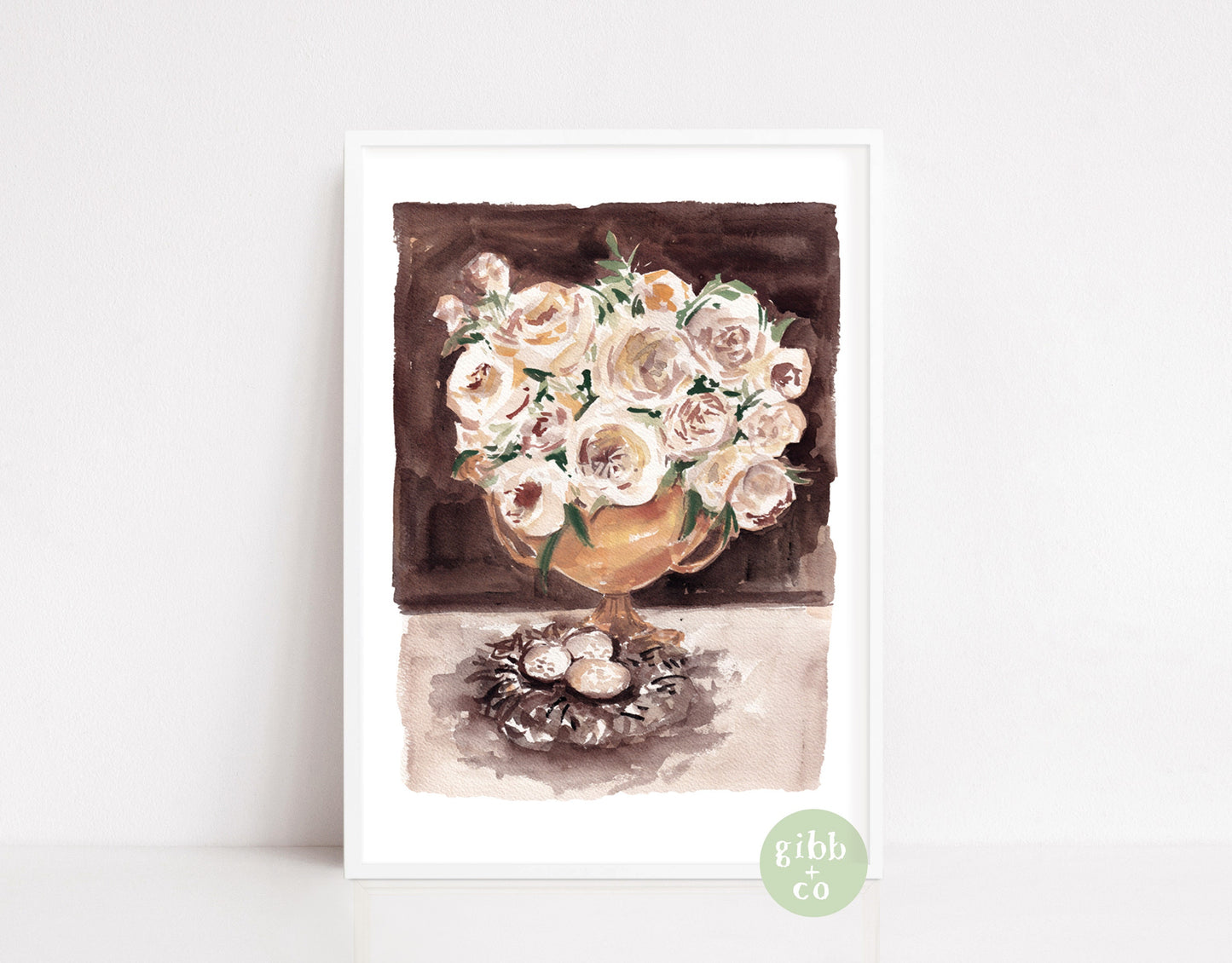 Neutral Floral art print, gold trophy vase, book art print, floral art print