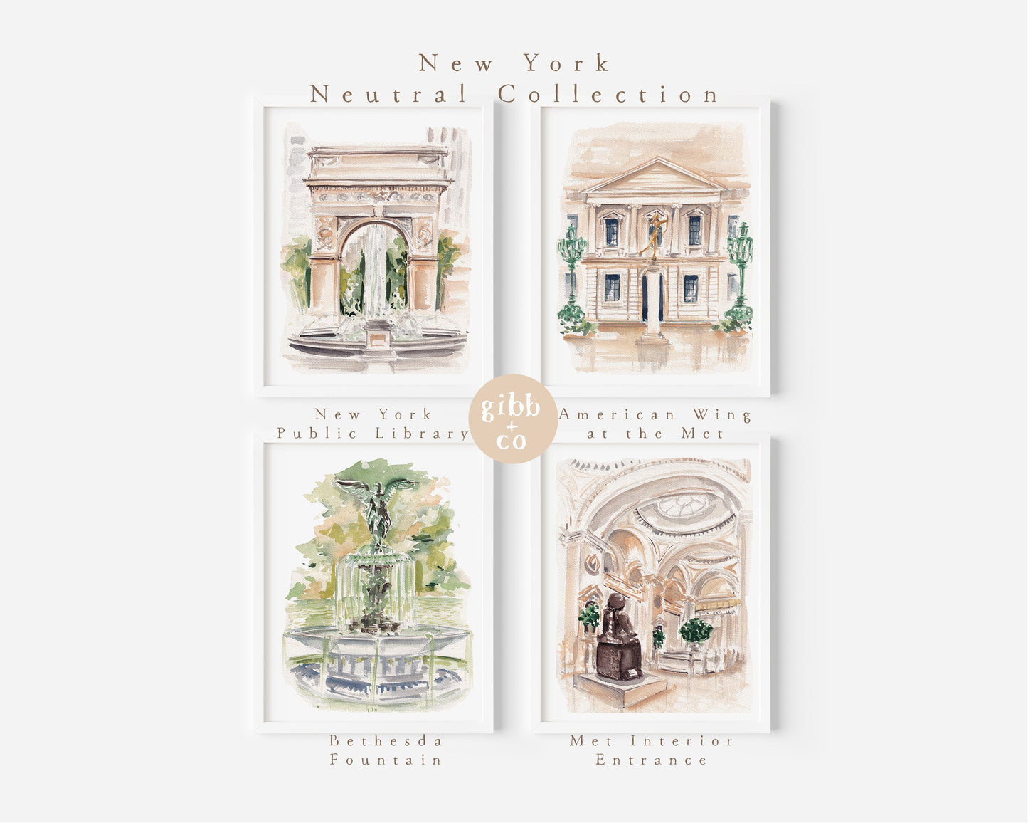 the Met, New York travel art, Metropolitan Museum, Central Park, Bethesda Fountain, Washington Square Park, travel art print
