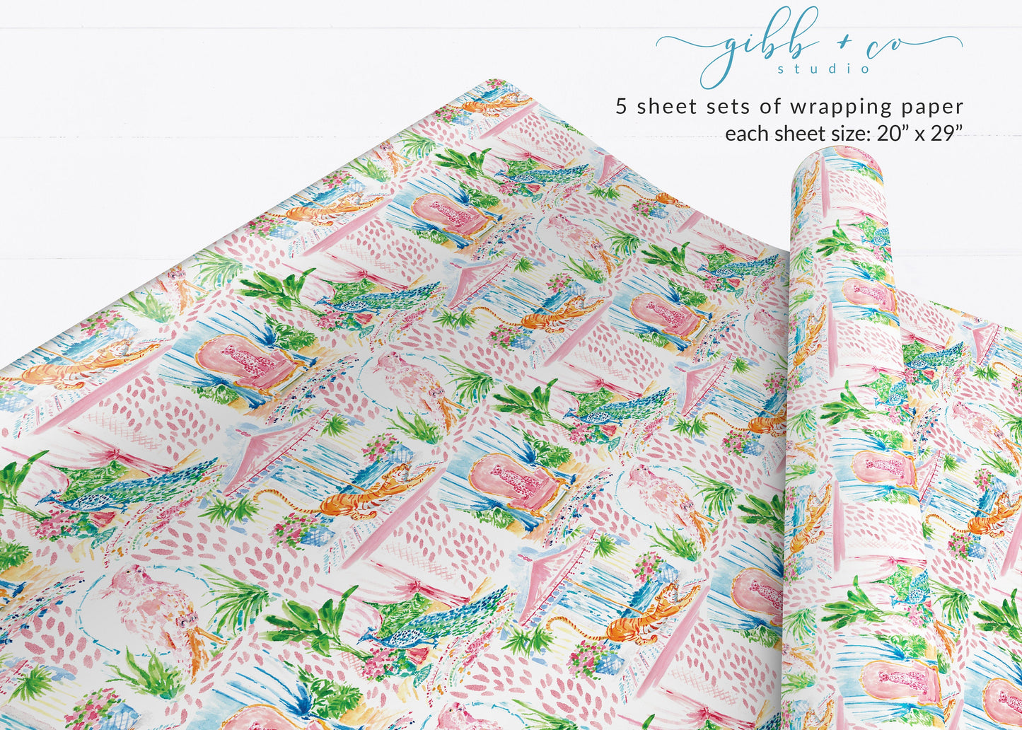 Colorful Exotic animals Chinoiserie wrapping paper