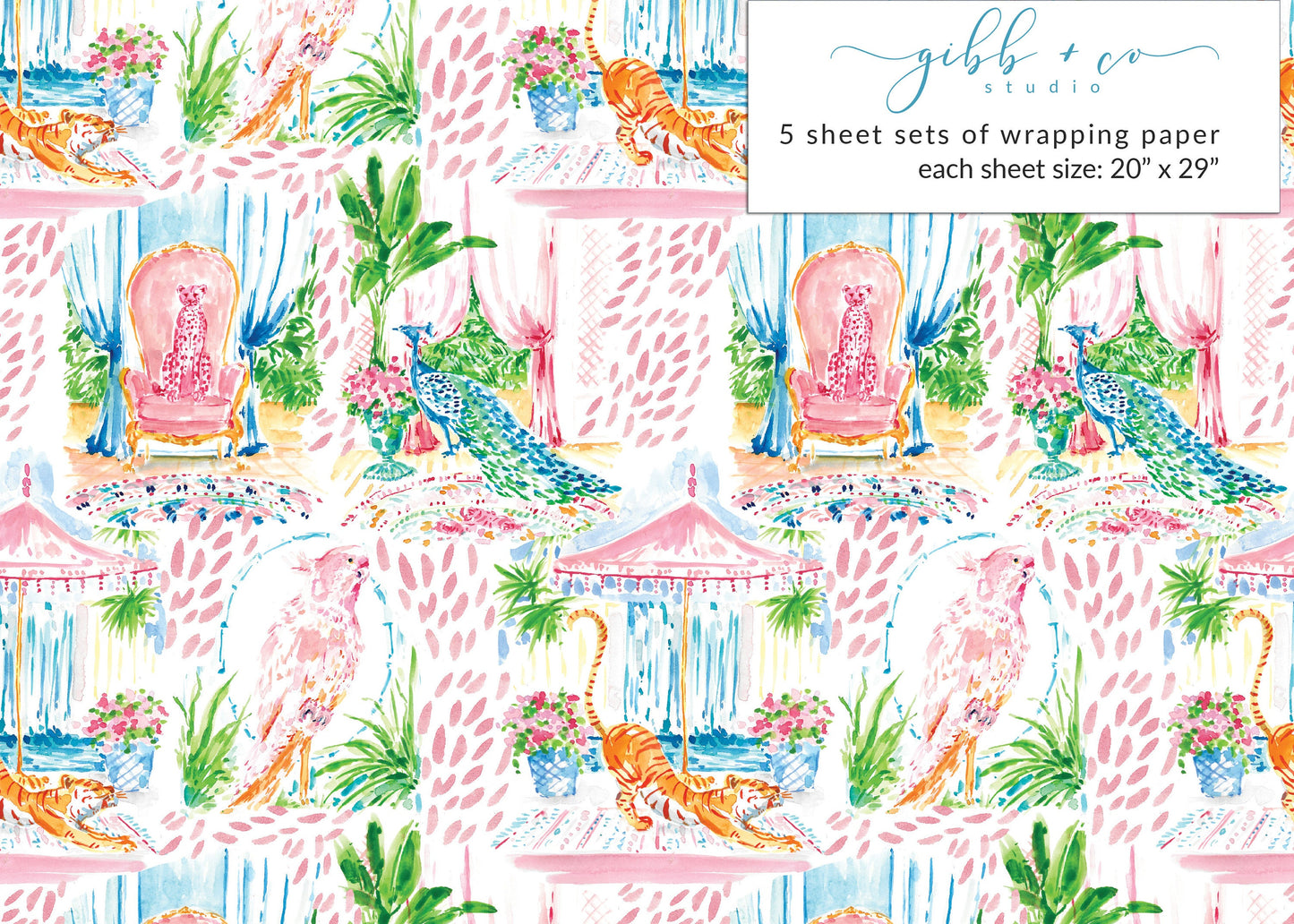 Colorful Exotic animals Chinoiserie wrapping paper