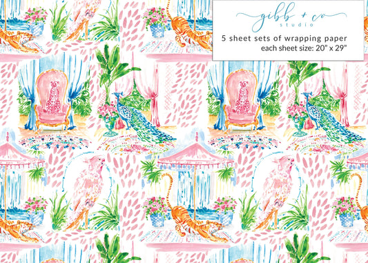 Colorful Exotic animals Chinoiserie wrapping paper