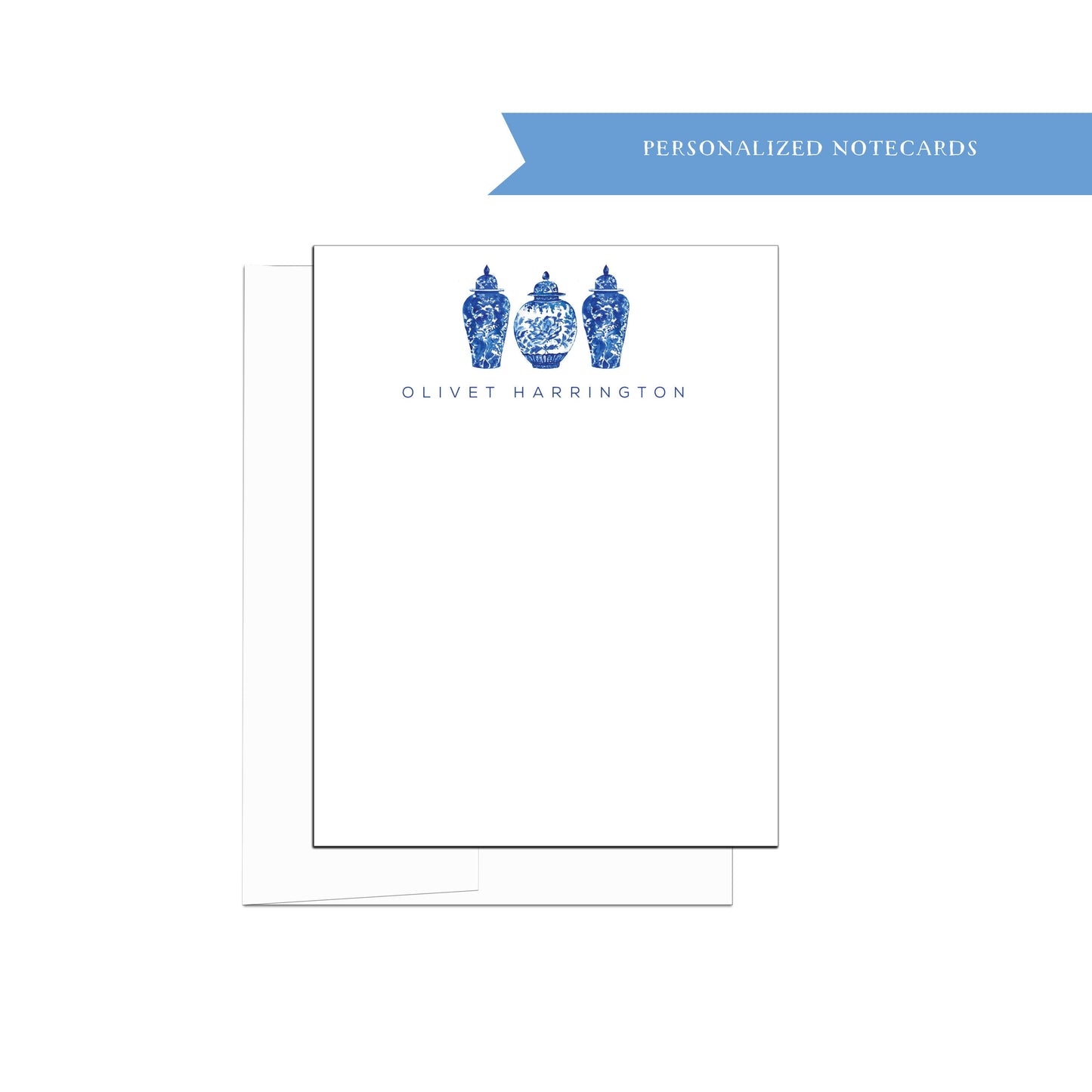 Chinoiserie notecards, blue chinoiserie vases, personalized stationery set, gift for teacher, bridal party gift, gift for mom
