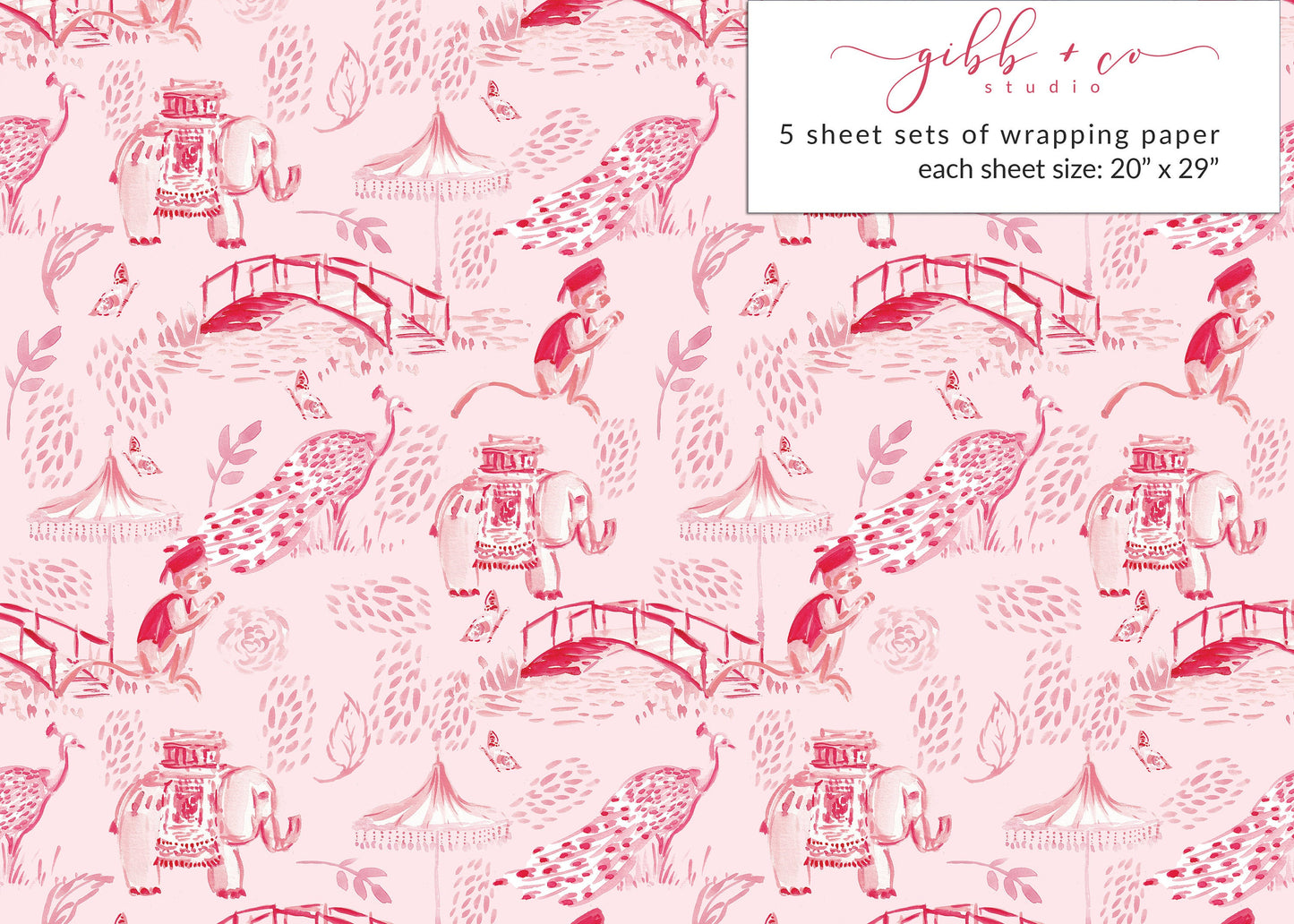 Blue elephant Chinoiserie wrapping paper