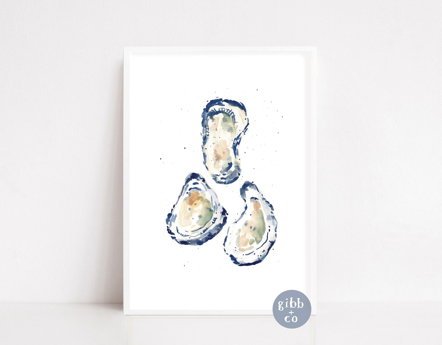 Four Blue Oysters art print, Coastal art print, beach art print