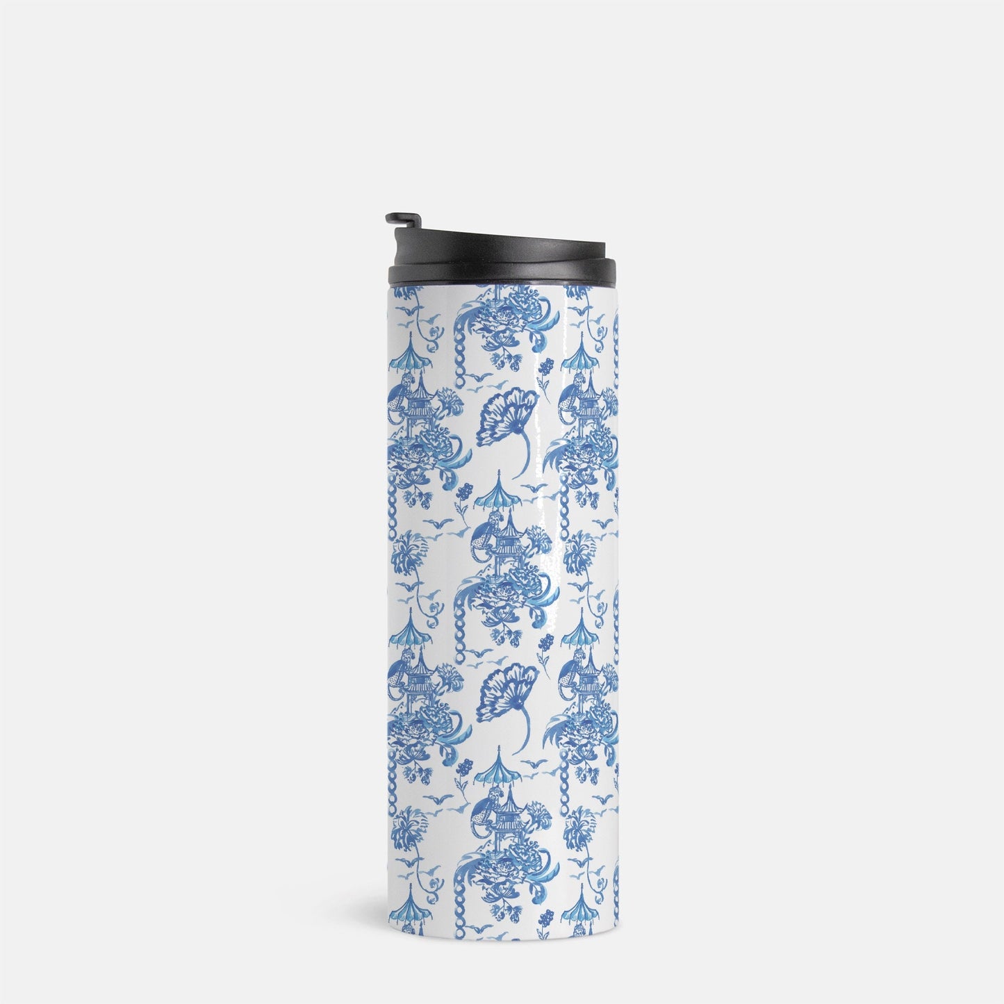 Chinoiserie Thermal Tumbler 16 oz., Blue Monkey, elephant, 16 oz., gift for mom, for teacher, drink tumbler, pink, cold and hot beverage