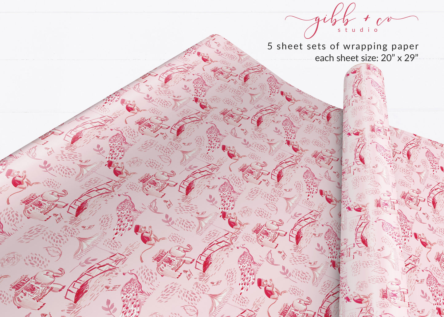 Pink Elephant Chinoiserie wrapping paper