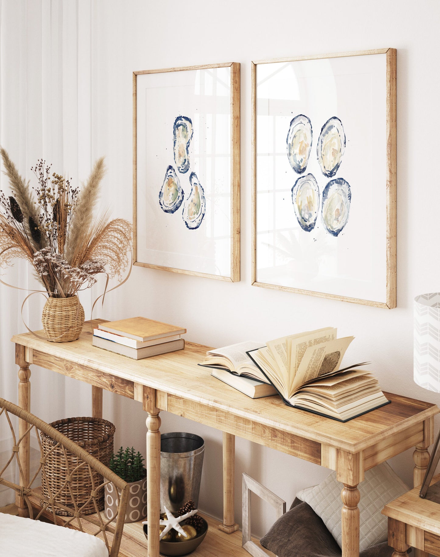 Four Blue Oysters art print, Coastal art print, beach art print