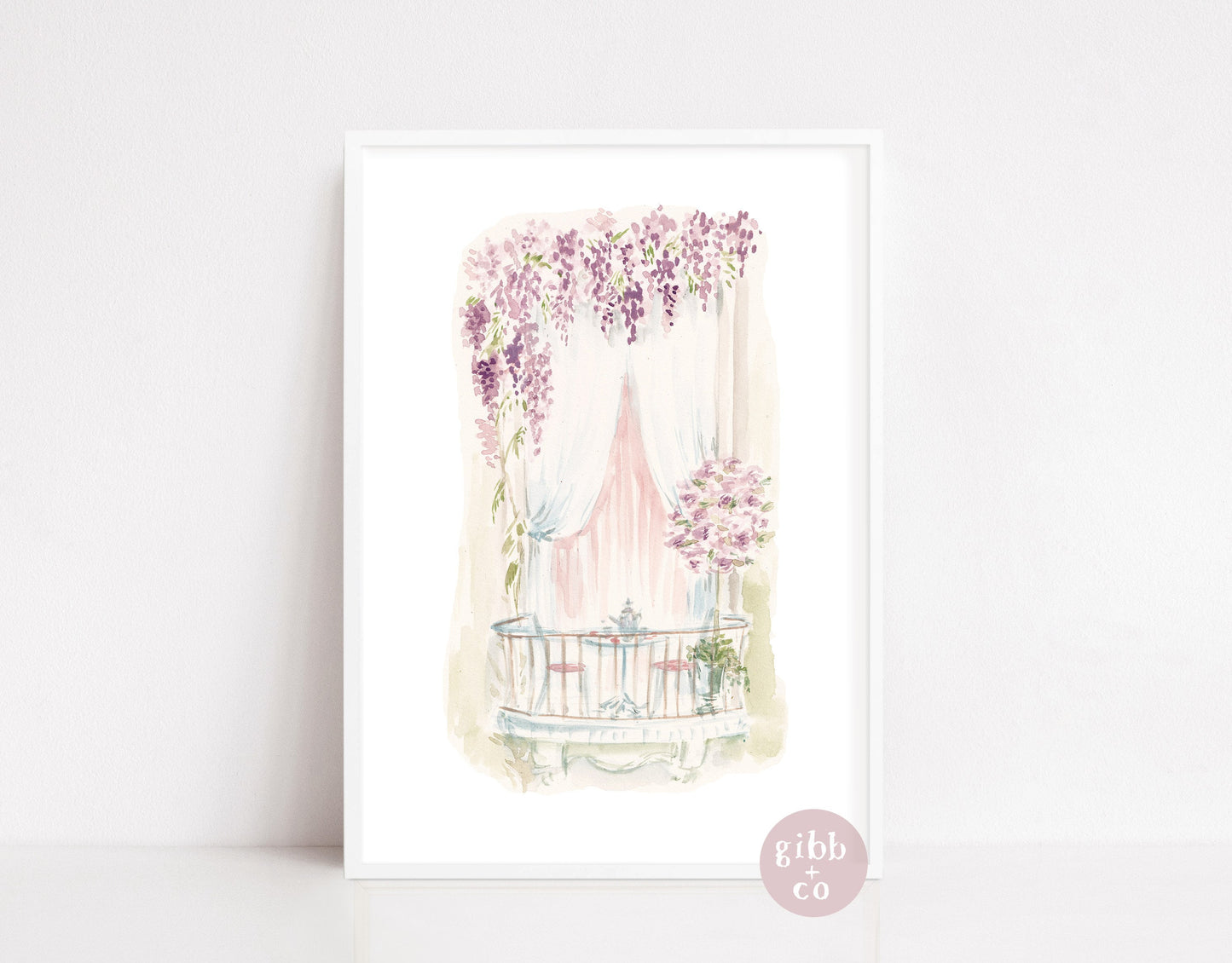 Rose balcony art, Wisteria Balcony art print, Bridgerton inspired romantic art, floral art print, garden art print