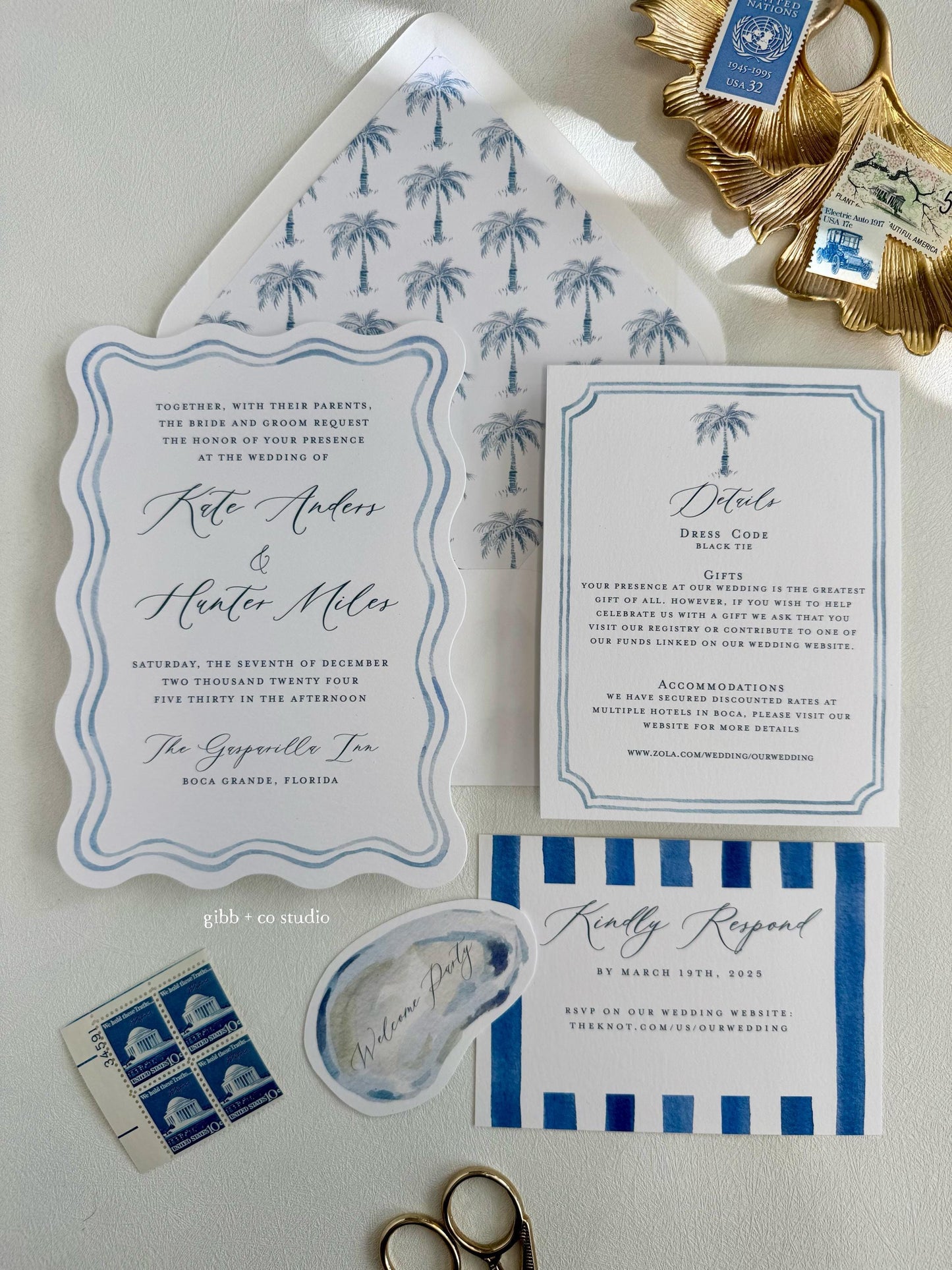 Grayson Coastal wedding invitation, beach wedding, nautical wedding, watercolor wedding, Semi Custom, rsvp, wedding details, deposit