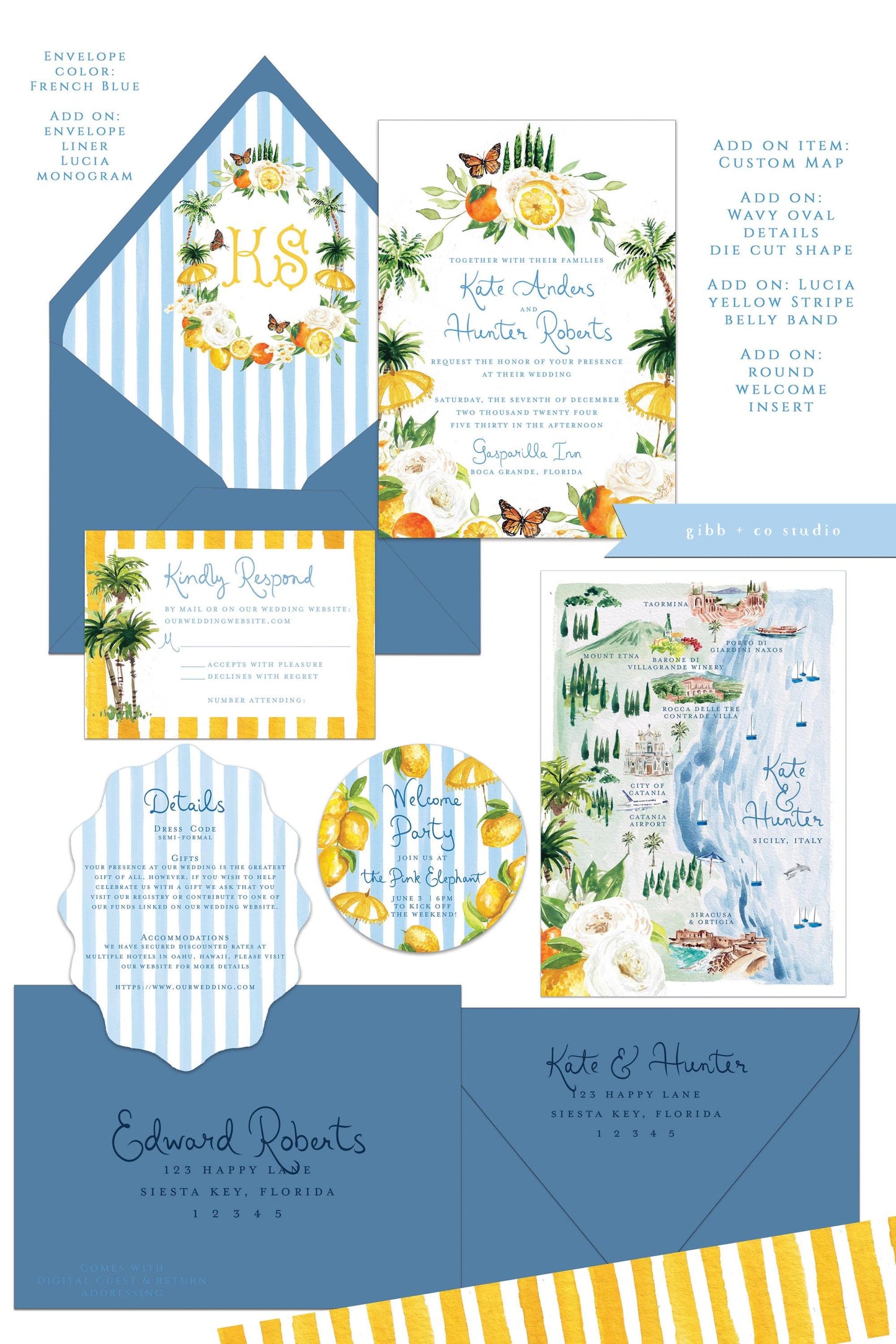 Lucia wedding invitation, blue, beach wedding, tropical wedding, coastal wedding, semi custom, destination wedding, watercolor invites, deposit only