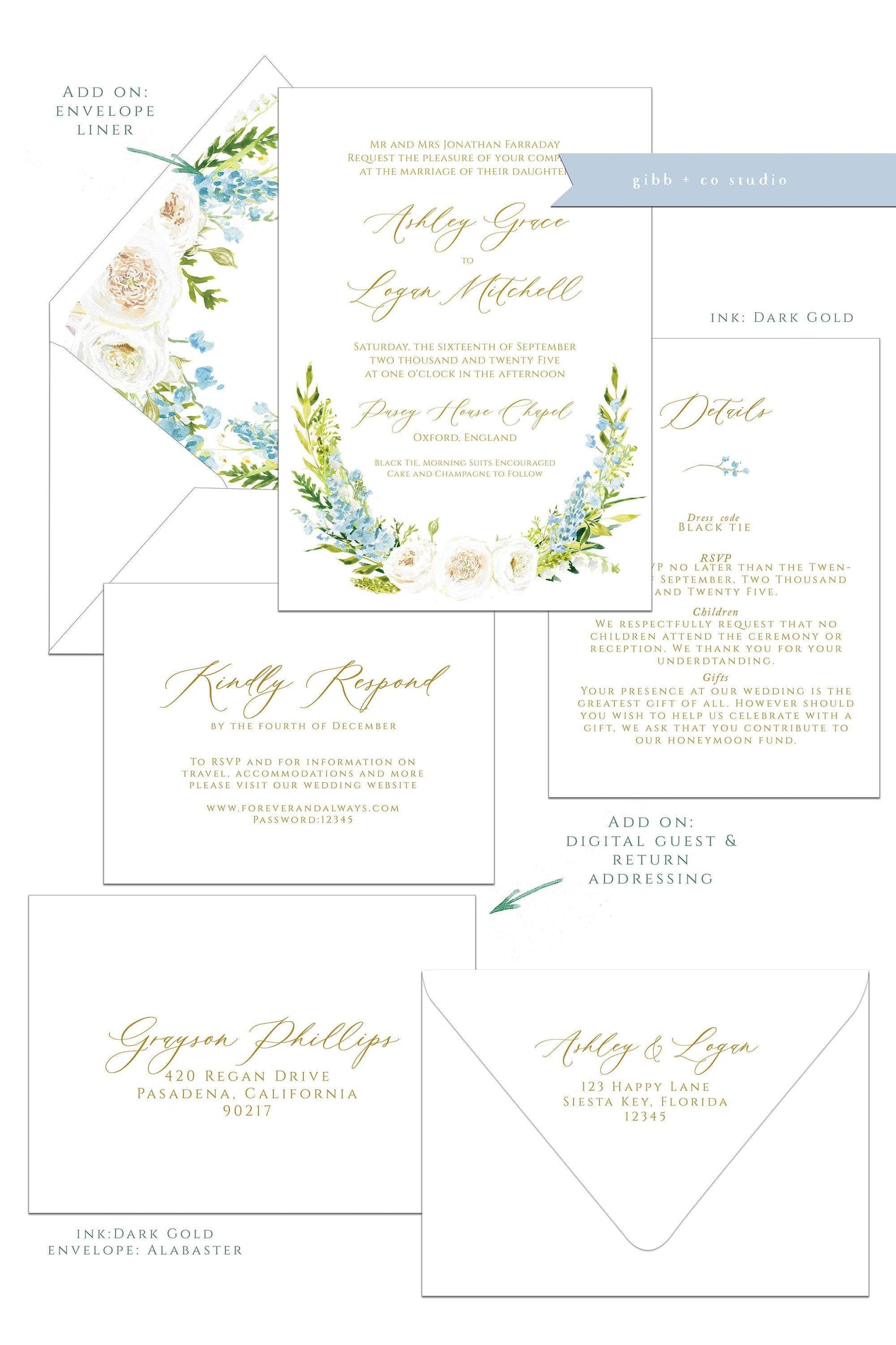 Floral Wedding Invitations, Hand Painted, Semi Custom RSVP, deposit