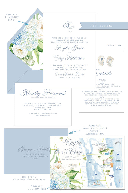 Coastal wedding invitations, blue hydrangeas, Hydrangeas,  Semi Custom wedding invites, floral watercolor, wedding invites, rsvp, details