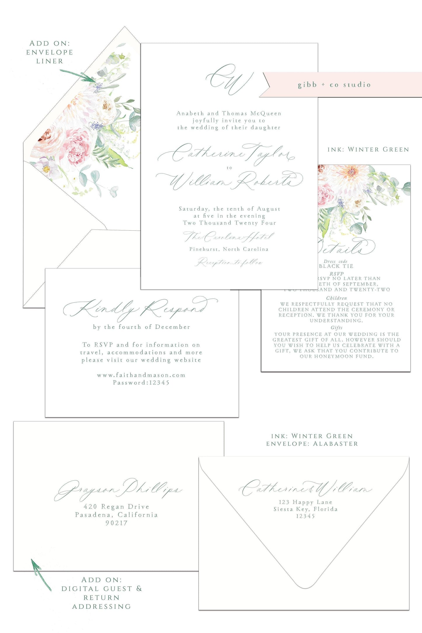 Floral wedding invitations, Semi Custom printed, floral invite, hand painted wedding set, wedding invites, rsvp, details, deposit