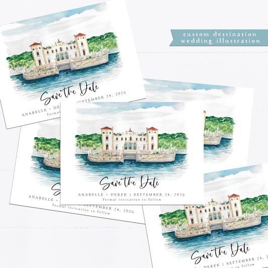 Destination Wedding, save the date, Custom watercolor, illustration, wedding gift, wedding venue, house, home, new home, personalized gift