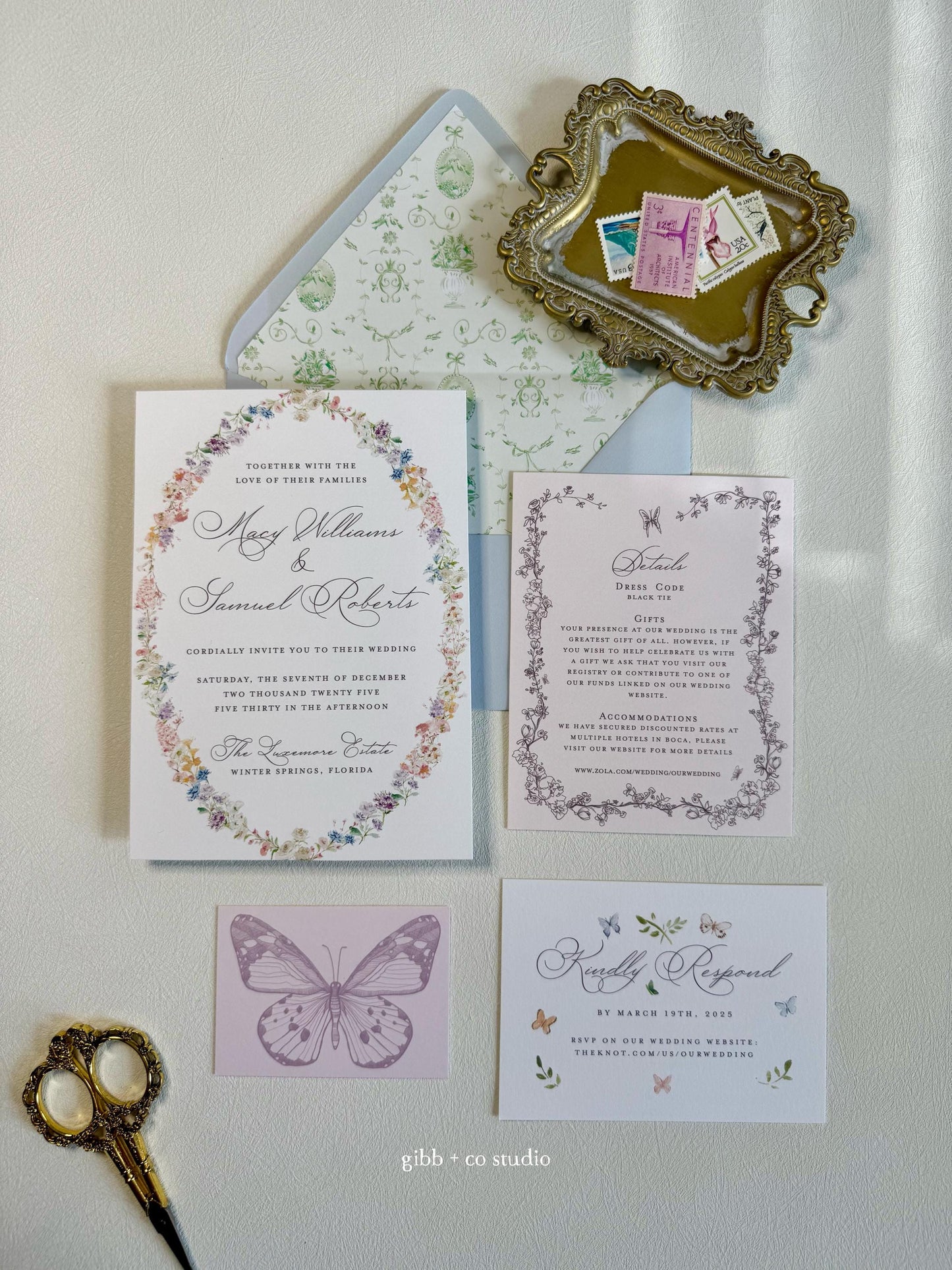 Lilibet Floral wedding invitation set, Garden wedding, floral invitation, semi custom, wedding invites, rsvp, detail, watercolor, deposit only