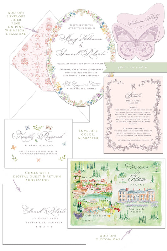 Lilibet Floral wedding invitations, Garden Semi Custom wedding invites, wedding invites, rsvp, detail, watercolor, floral invitations