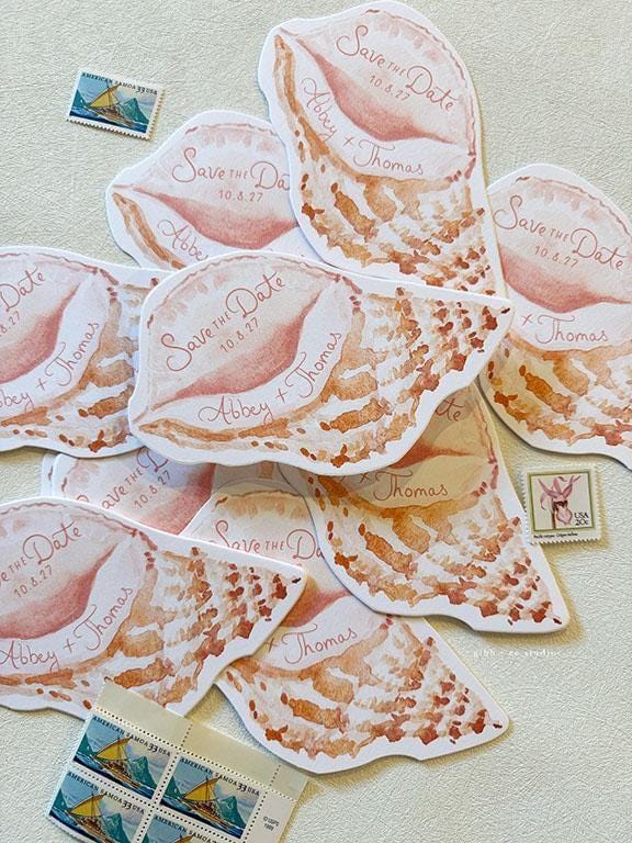 Calypso wedding invitation, pink and white, coastal beach wedding, semi custom wedding, destination wedding, watercolor invite, set of 25