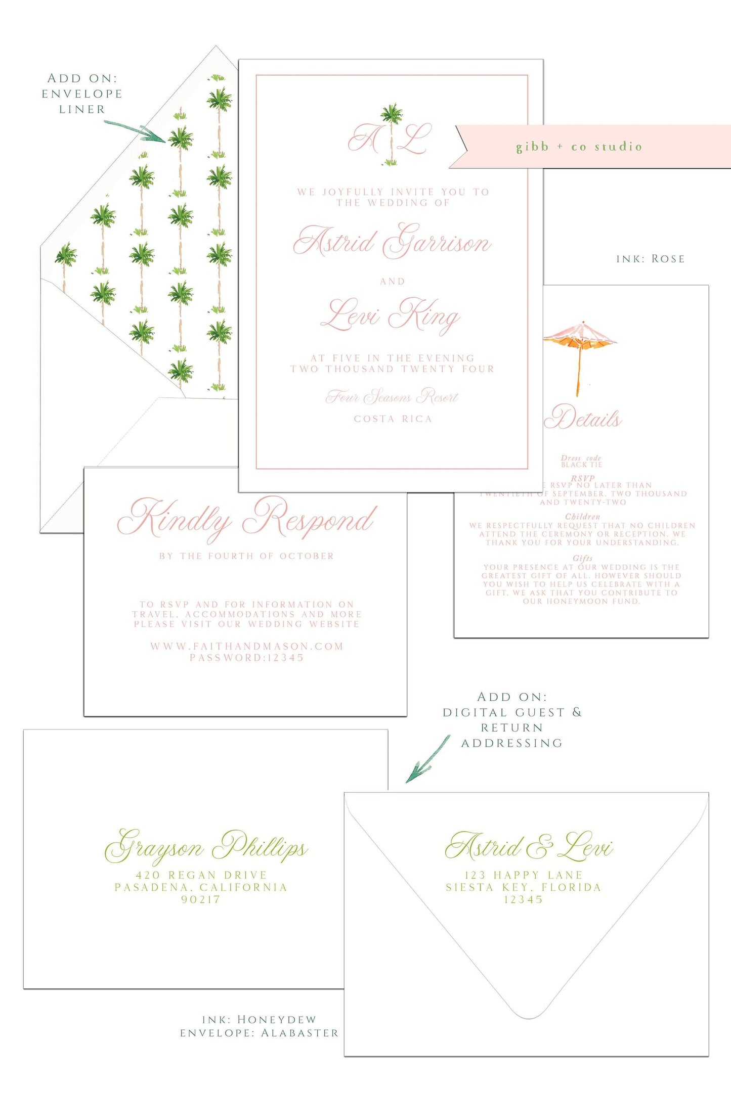 Tropical wedding invitations, Semi Custom printed, tropical, hand painted wedding set, wedding invites, rsvp, details, deposit