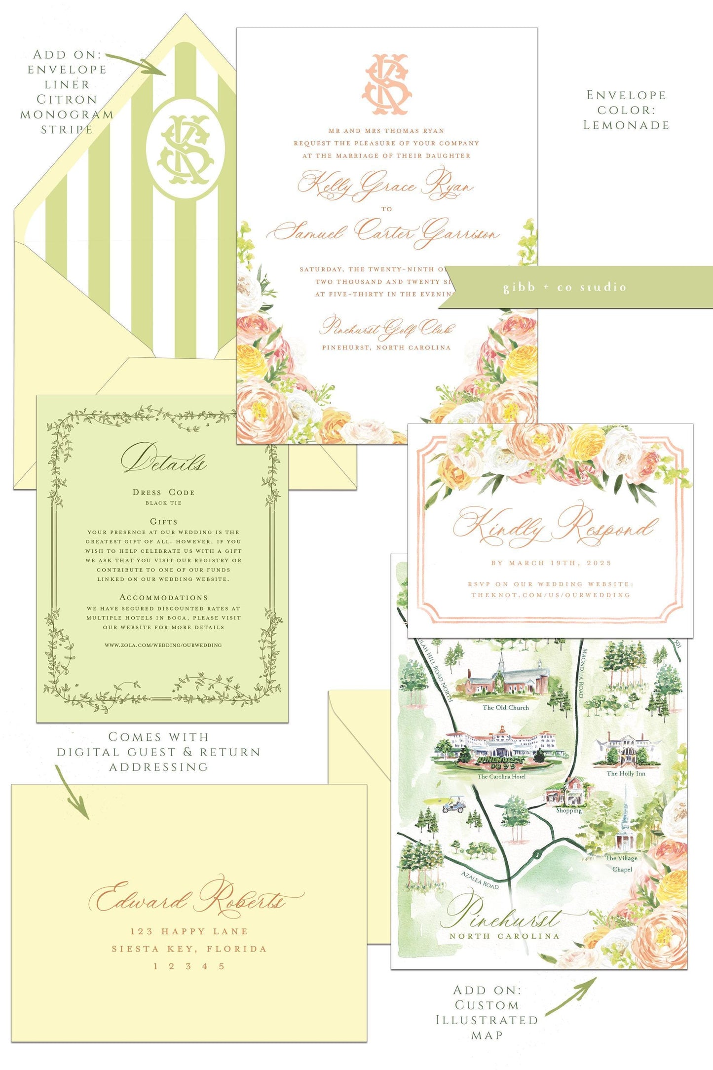 Floral wedding invitations, garden wedding, Julie Semi Custom wedding invites, rsvp, detail, peony, roses, watercolor floral invitation