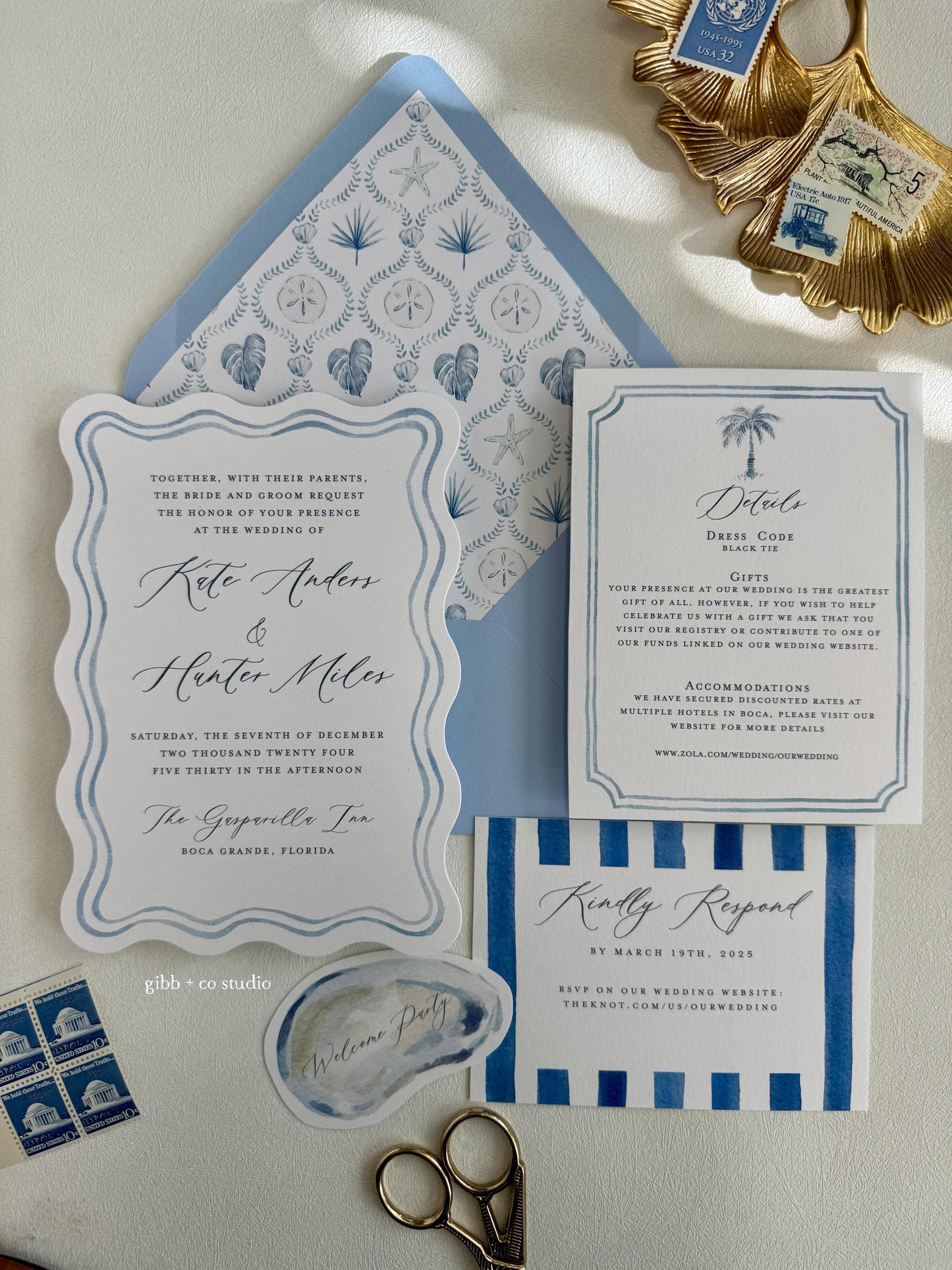Grayson Coastal wedding invitation, beach wedding, nautical wedding, watercolor wedding, Semi Custom, rsvp, wedding details, deposit