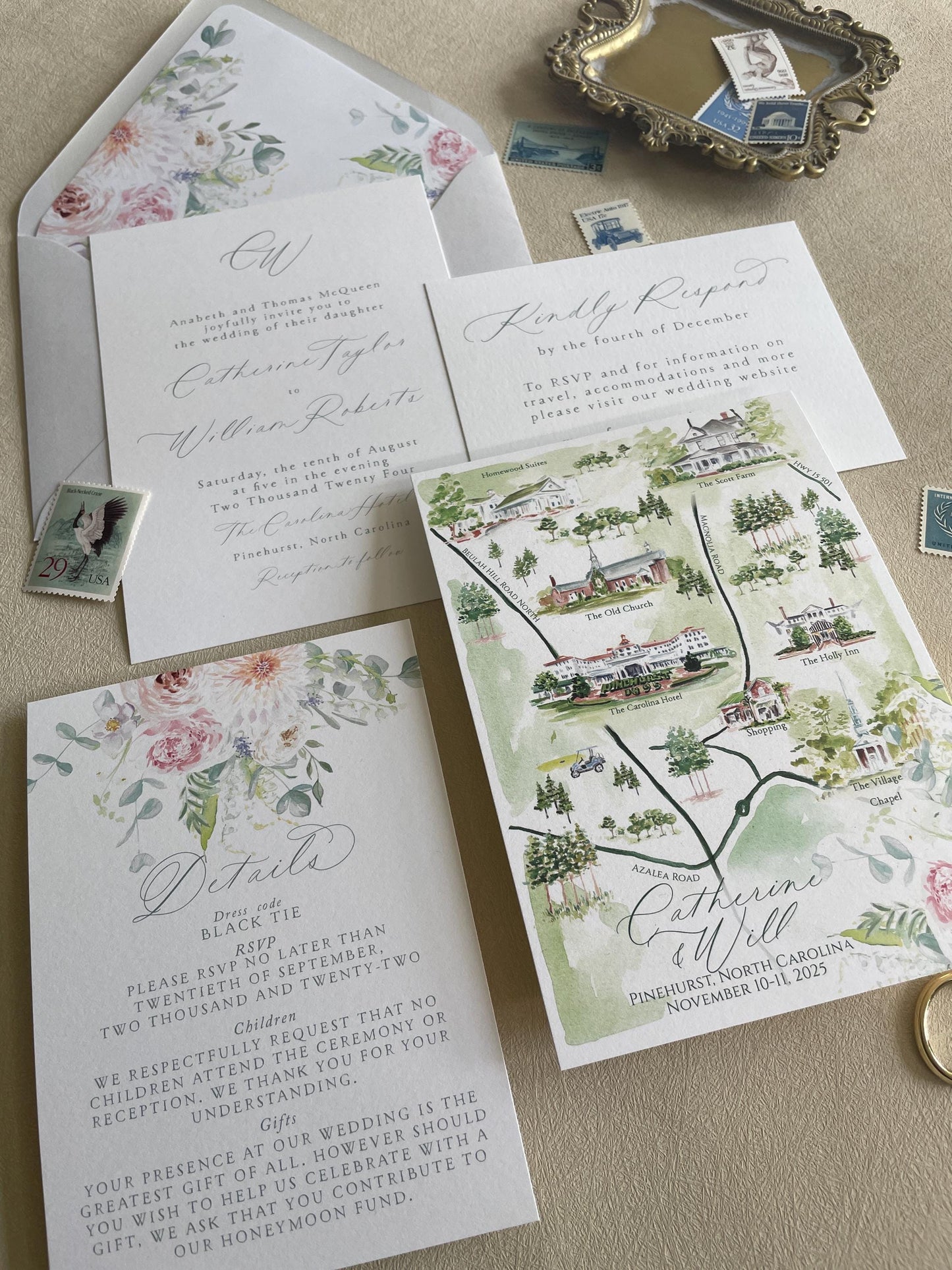 Floral wedding invitations, Semi Custom printed, floral invite, hand painted wedding set, wedding invites, rsvp, details, deposit