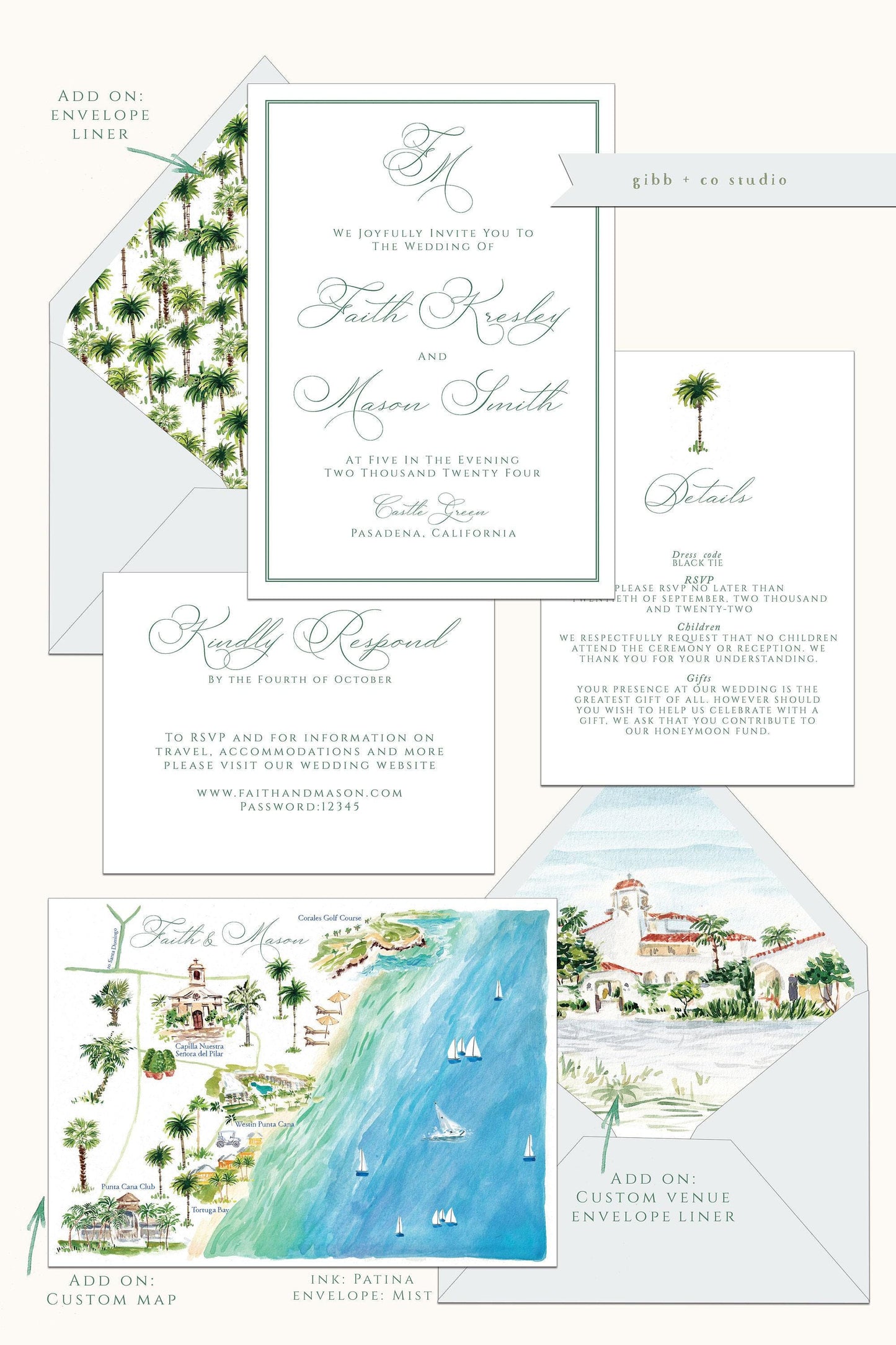Watercolor Tropical Wedding Invitations, Semi Custom, Beach Theme, deposit