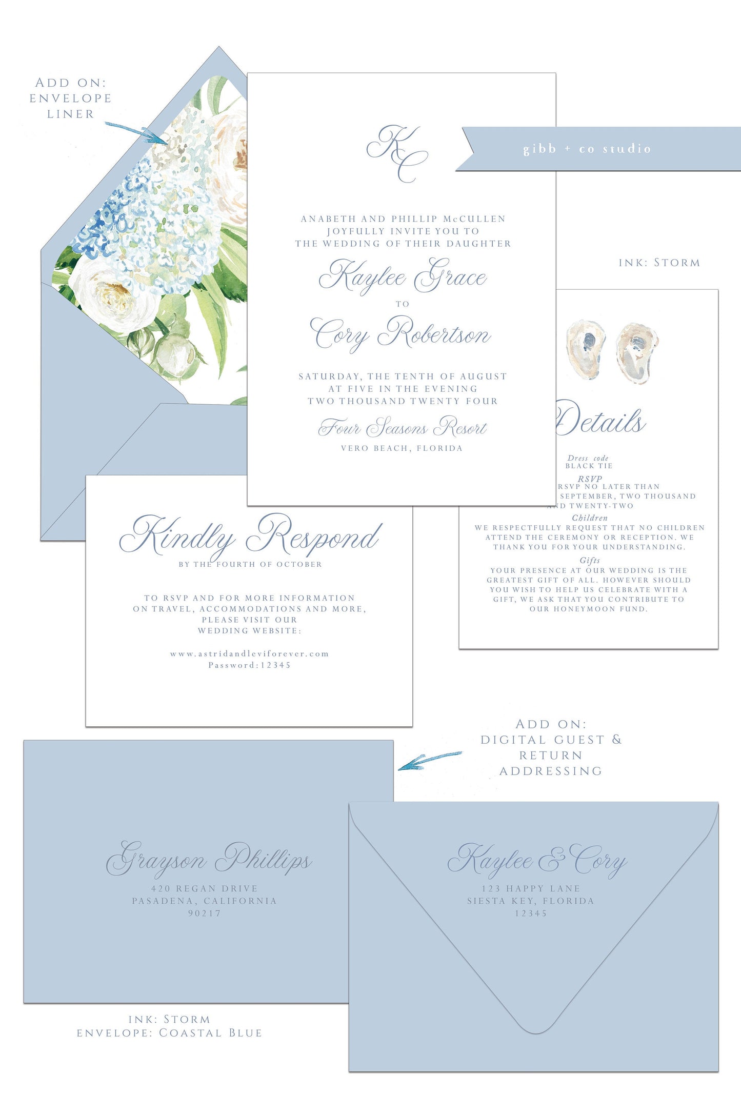 Coastal wedding invitations, blue hydrangeas, Hydrangeas,  Semi Custom wedding invites, floral watercolor, wedding invites, rsvp, details