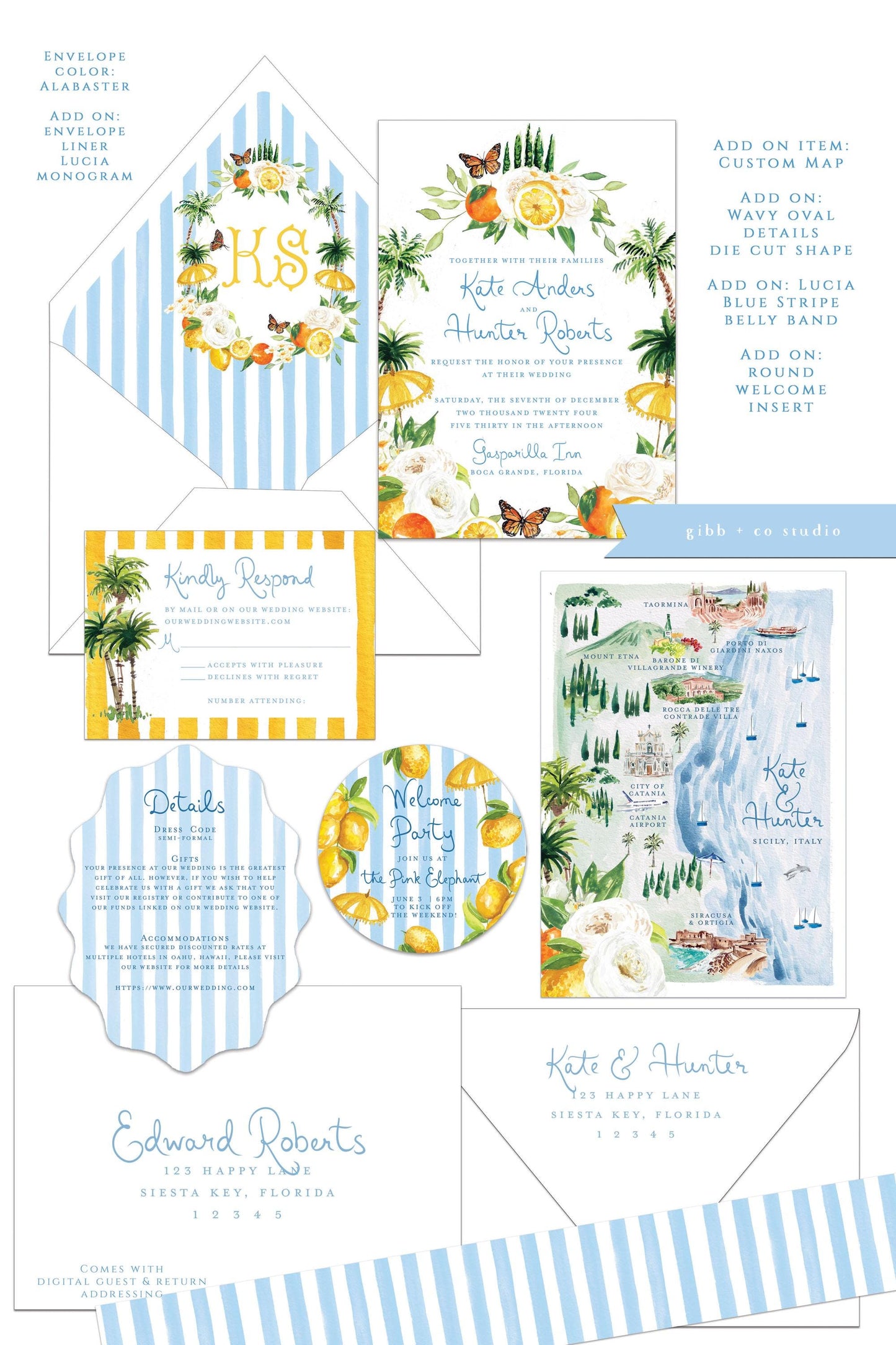 Lucia wedding invitation, blue, beach wedding, tropical wedding, coastal wedding, semi custom, destination wedding, watercolor invites, deposit only