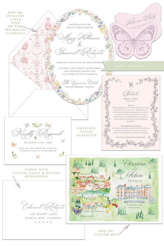 Lilibet Floral wedding invitation set, Garden wedding, floral invitation, semi custom, wedding invites, rsvp, detail, watercolor, deposit only