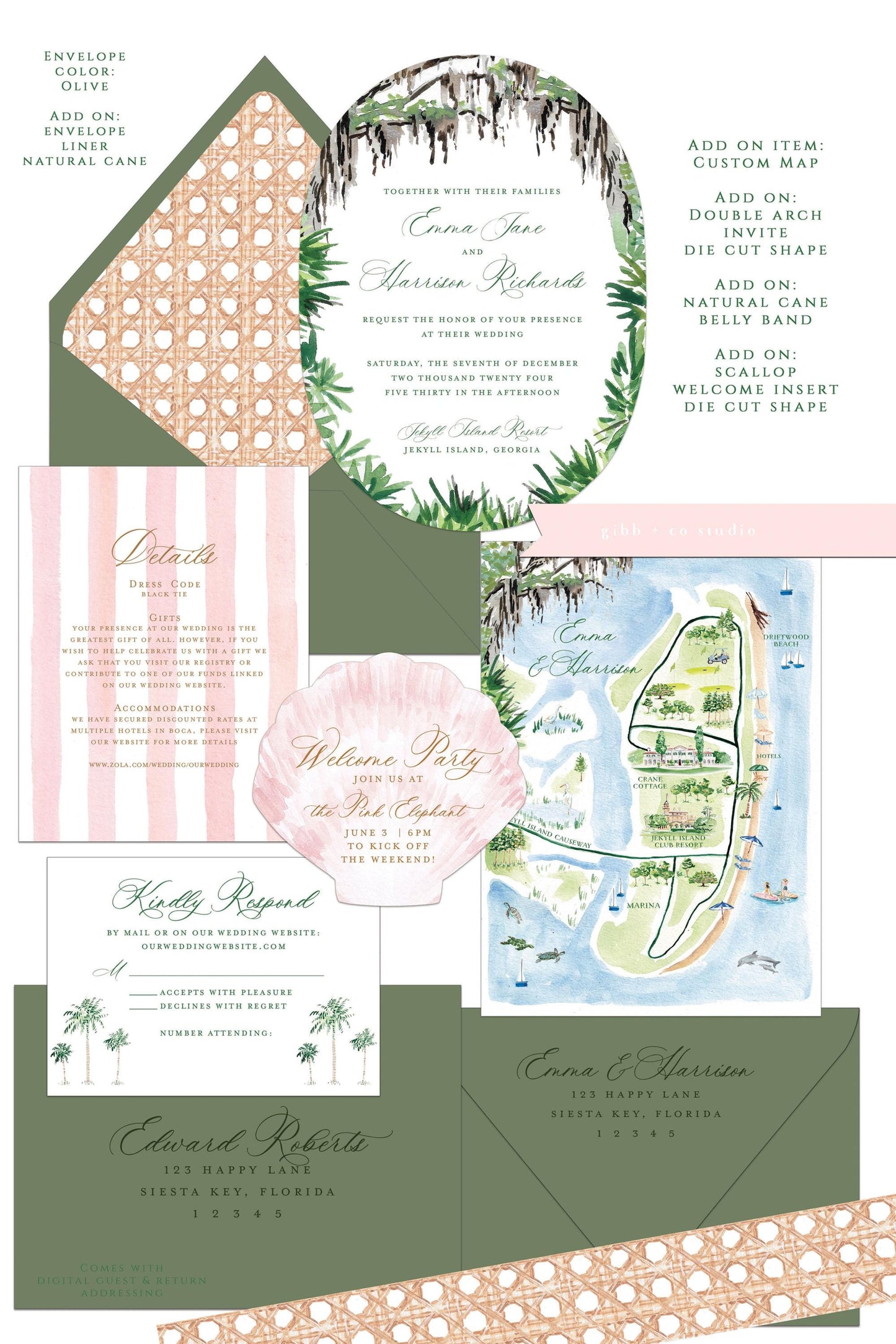 Clara Watercolor Beach Wedding Invitation, Coastal Design, low country, Deposit, semi custom