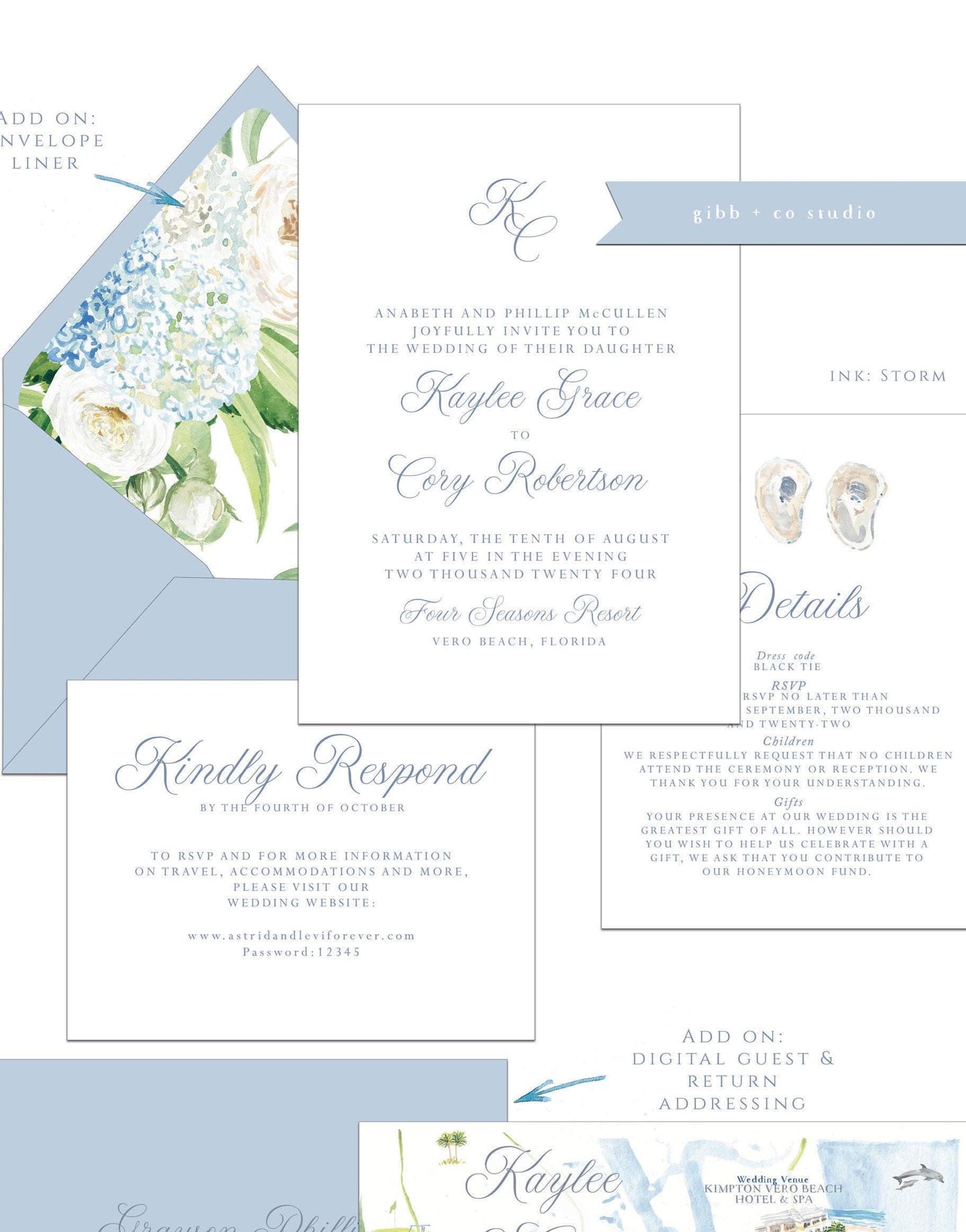 Coastal wedding invitations, blue hydrangeas, Semi Custom printed wedding invites, floral watercolor, wedding invites, rsvp, details