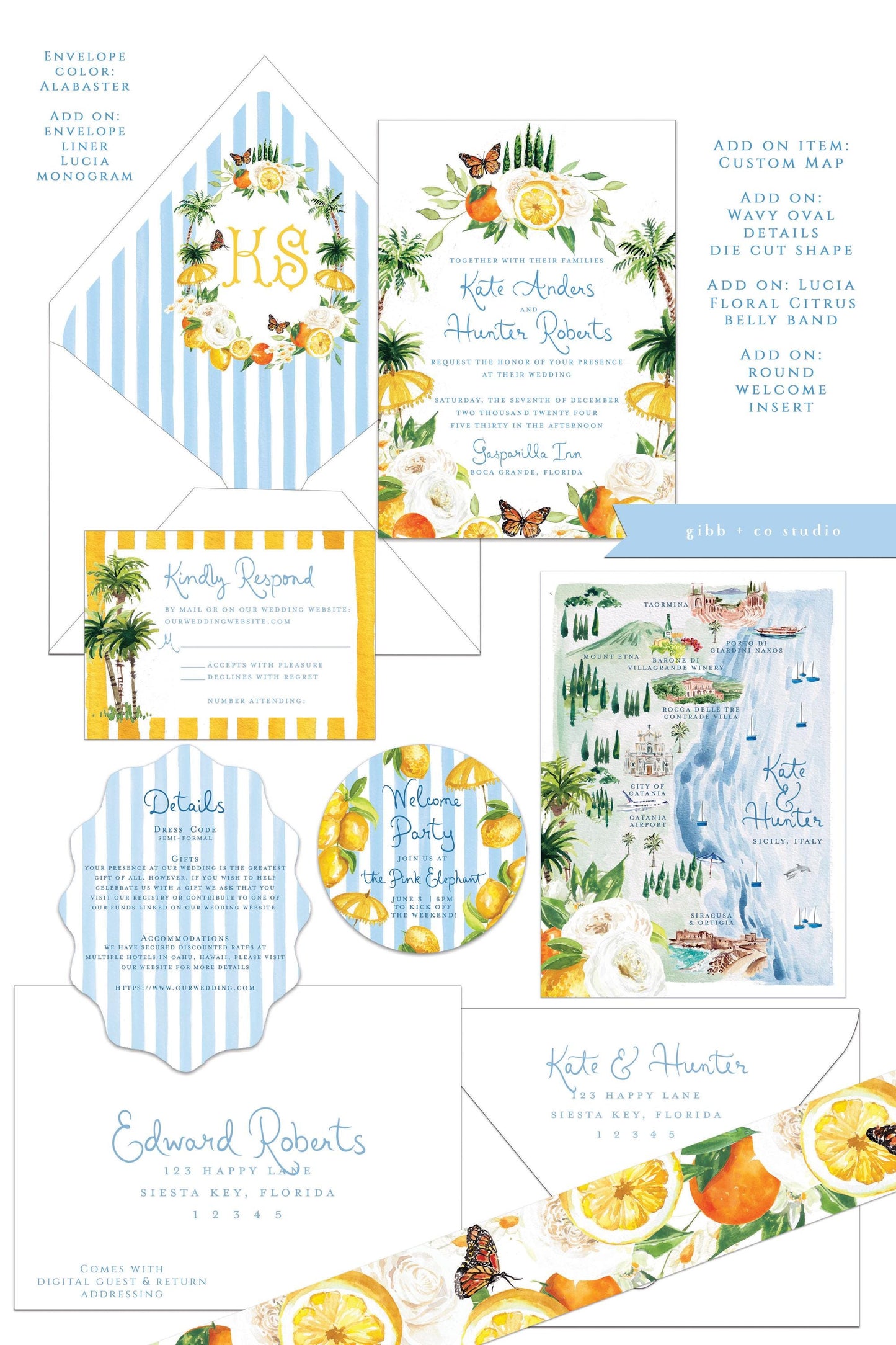 Lucia wedding invitation, blue, beach wedding, tropical wedding, coastal wedding, semi custom, destination wedding, watercolor invites, deposit only