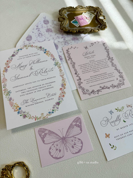 Lilibet Floral wedding invitation set, Garden wedding, floral invitation, rsvp, detail, watercolor, deposit only