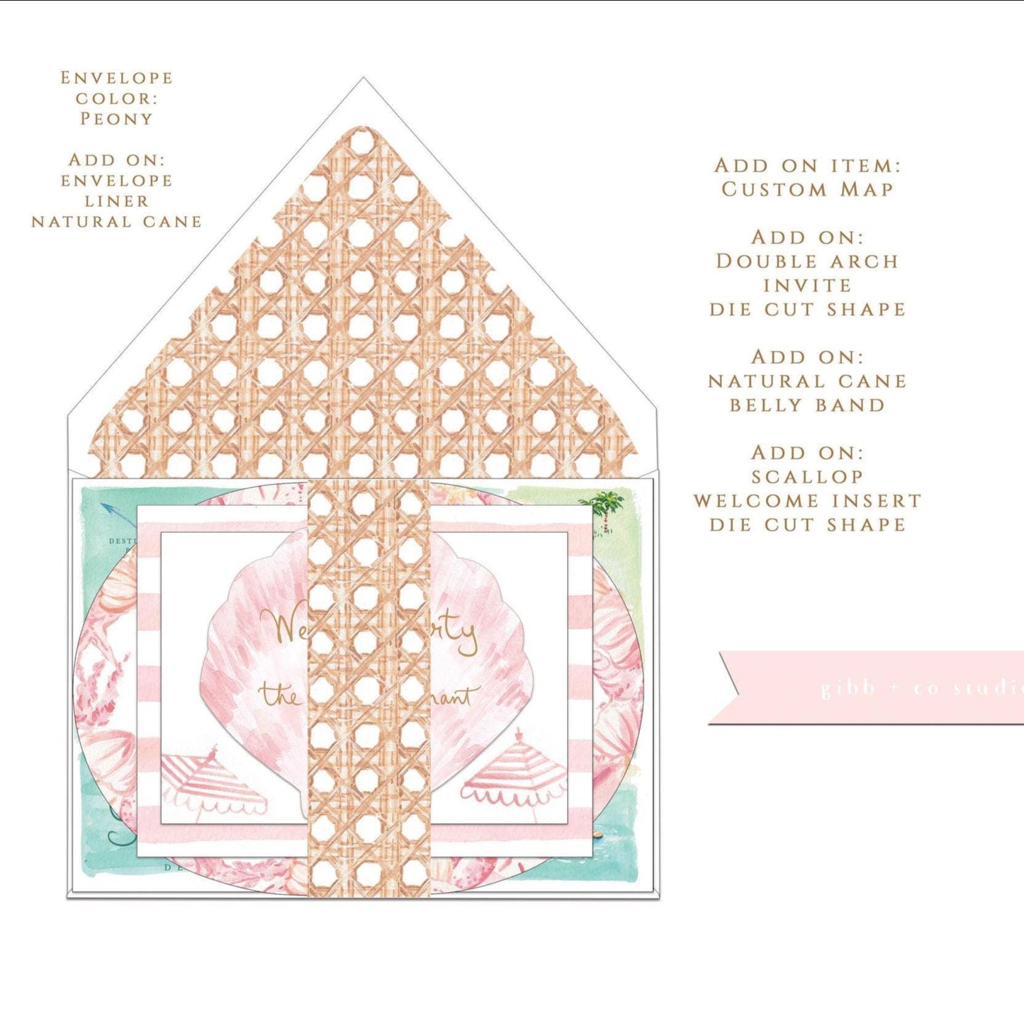 Cleo Watercolor Beach Wedding Invitation, Coastal Design, pink, semi custom, Deposit