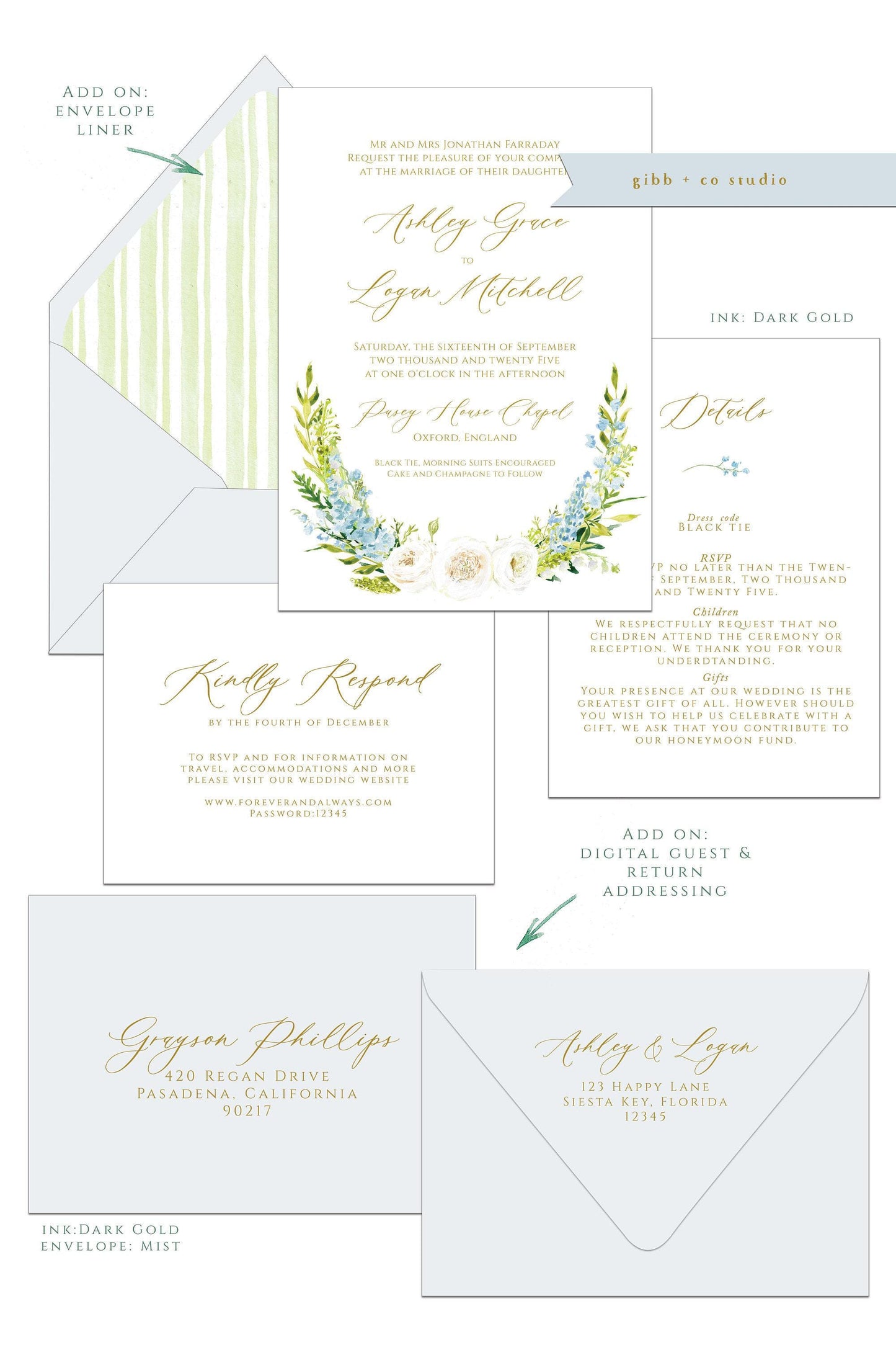 Floral Wedding Invitations, Hand Painted, Semi Custom RSVP, deposit
