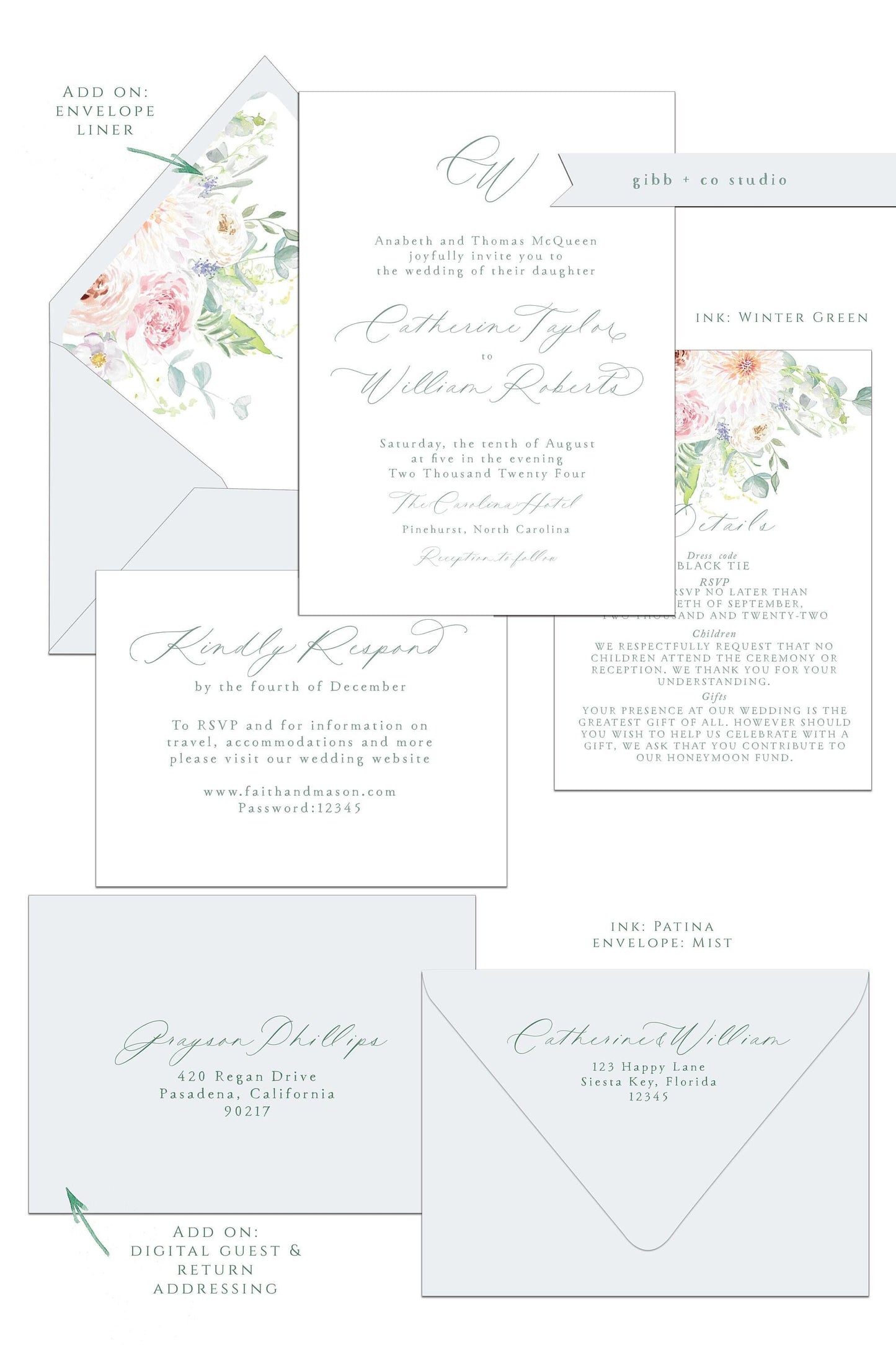 Floral wedding invitations, Semi Custom printed, floral invite, hand painted wedding set, wedding invites, rsvp, details, deposit
