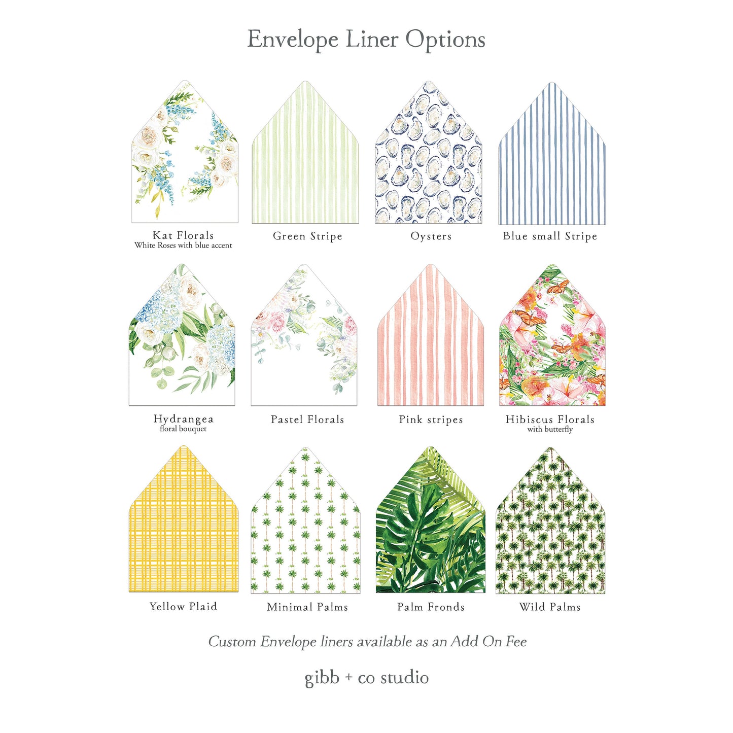 the envelope liner options for a variety of envelopes